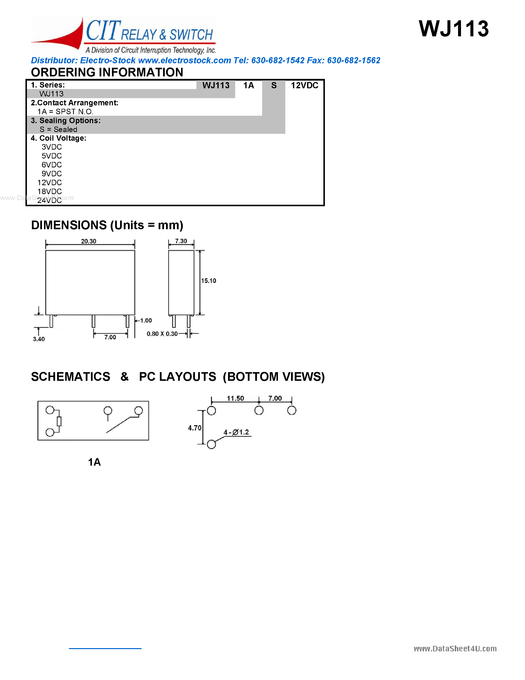 Datasheet WJ113 - CIT SWITCH page 2