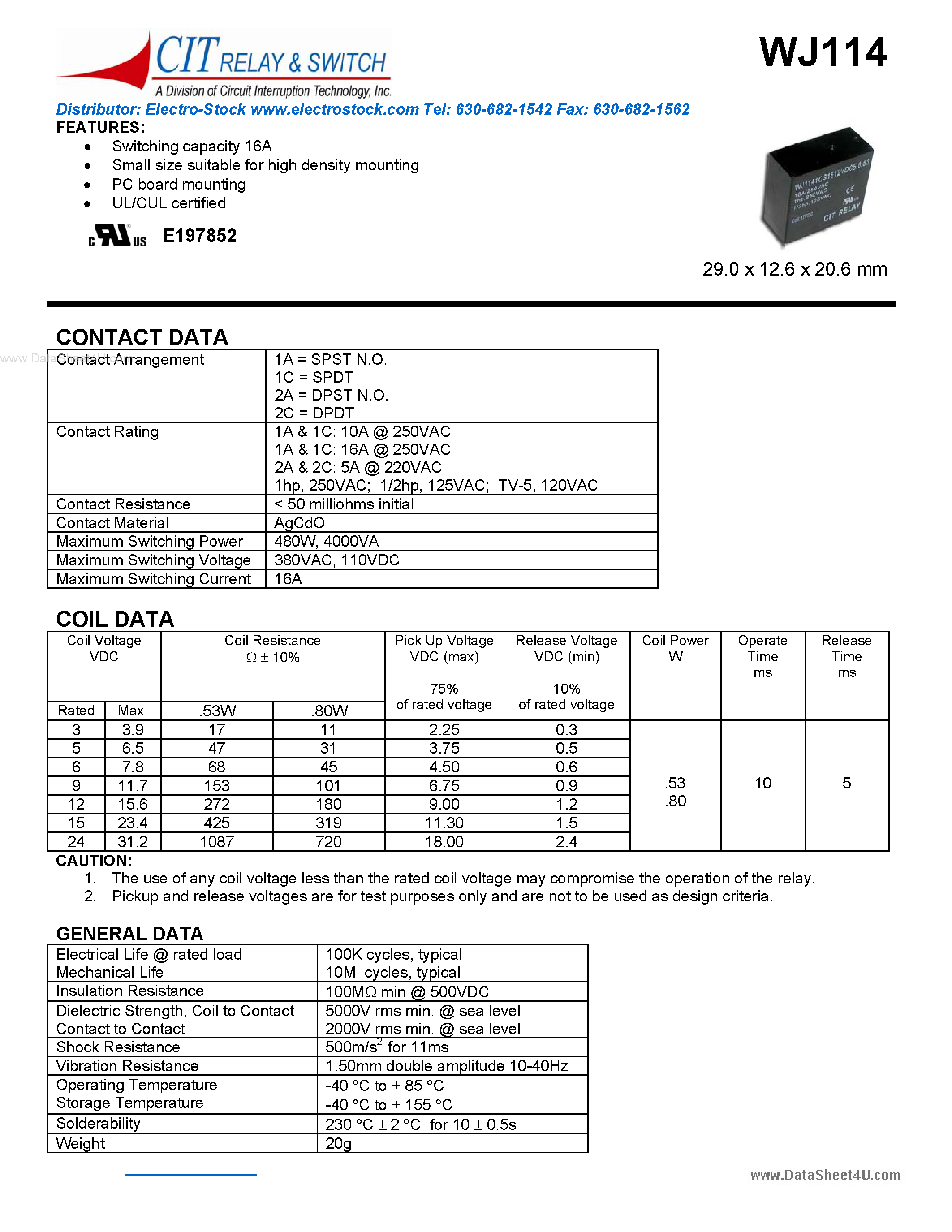 Datasheet WJ114 - CIT SWITCH page 1