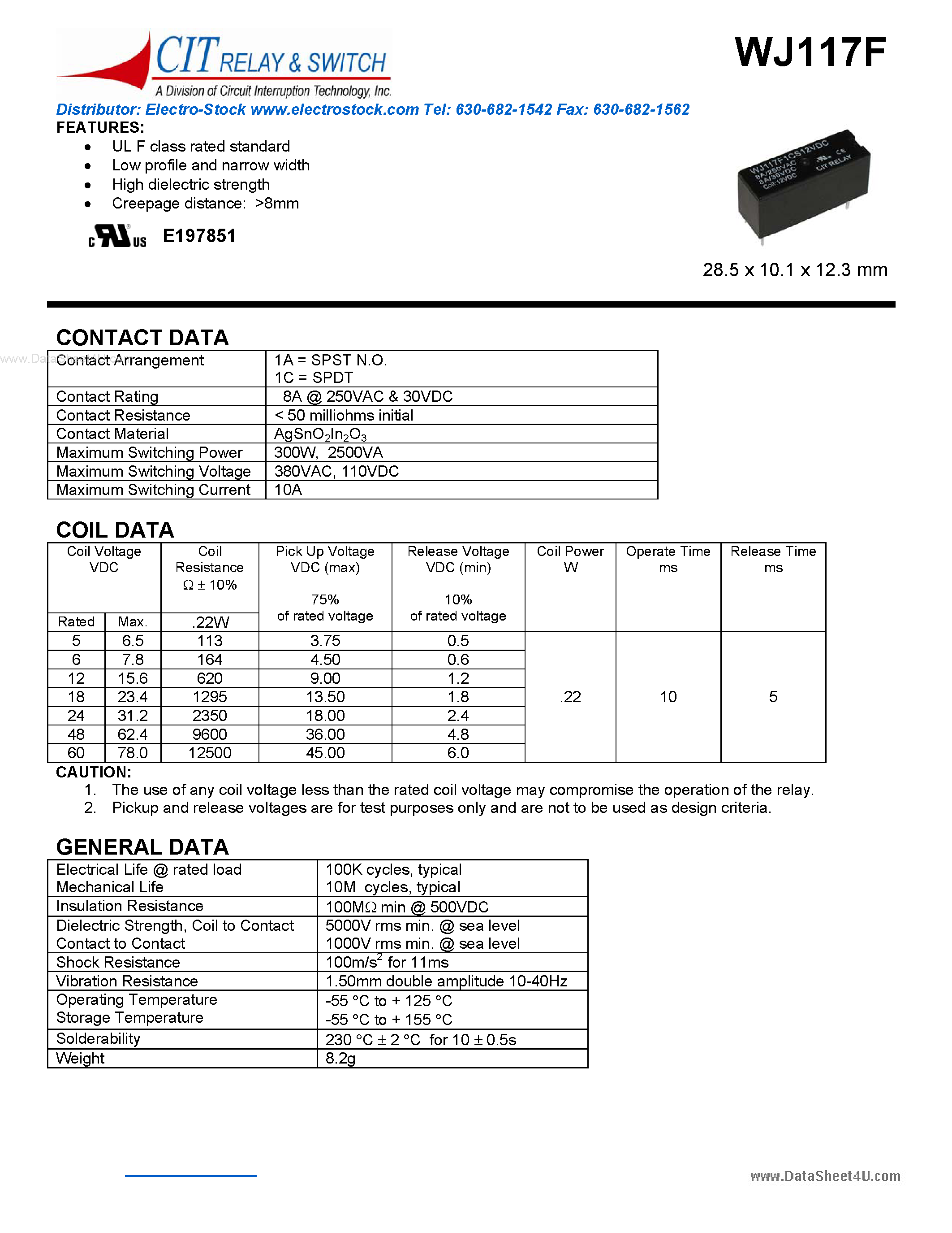 Datasheet WJ117F - CIT SWITCH page 1