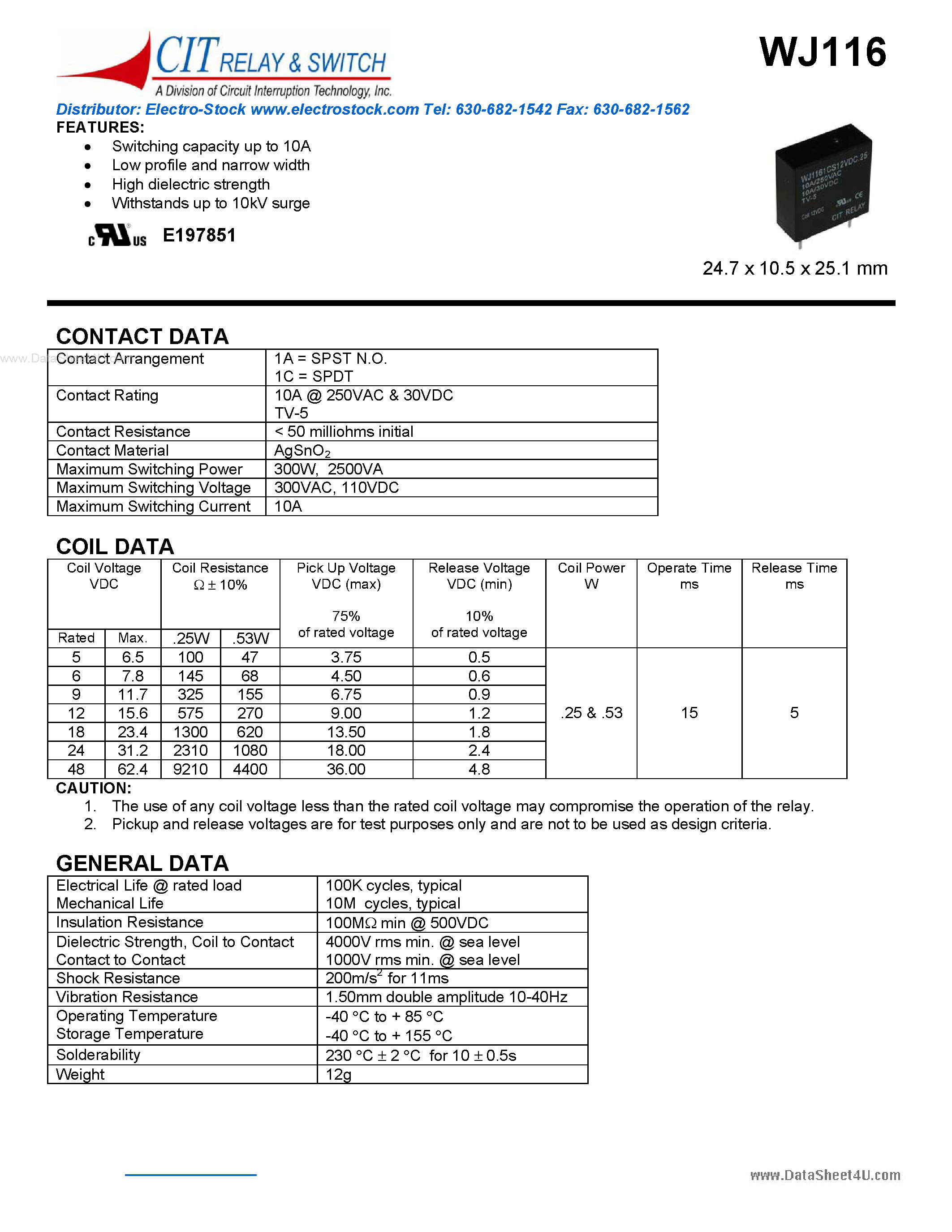 Datasheet WJ116 - CIT SWITCH page 1