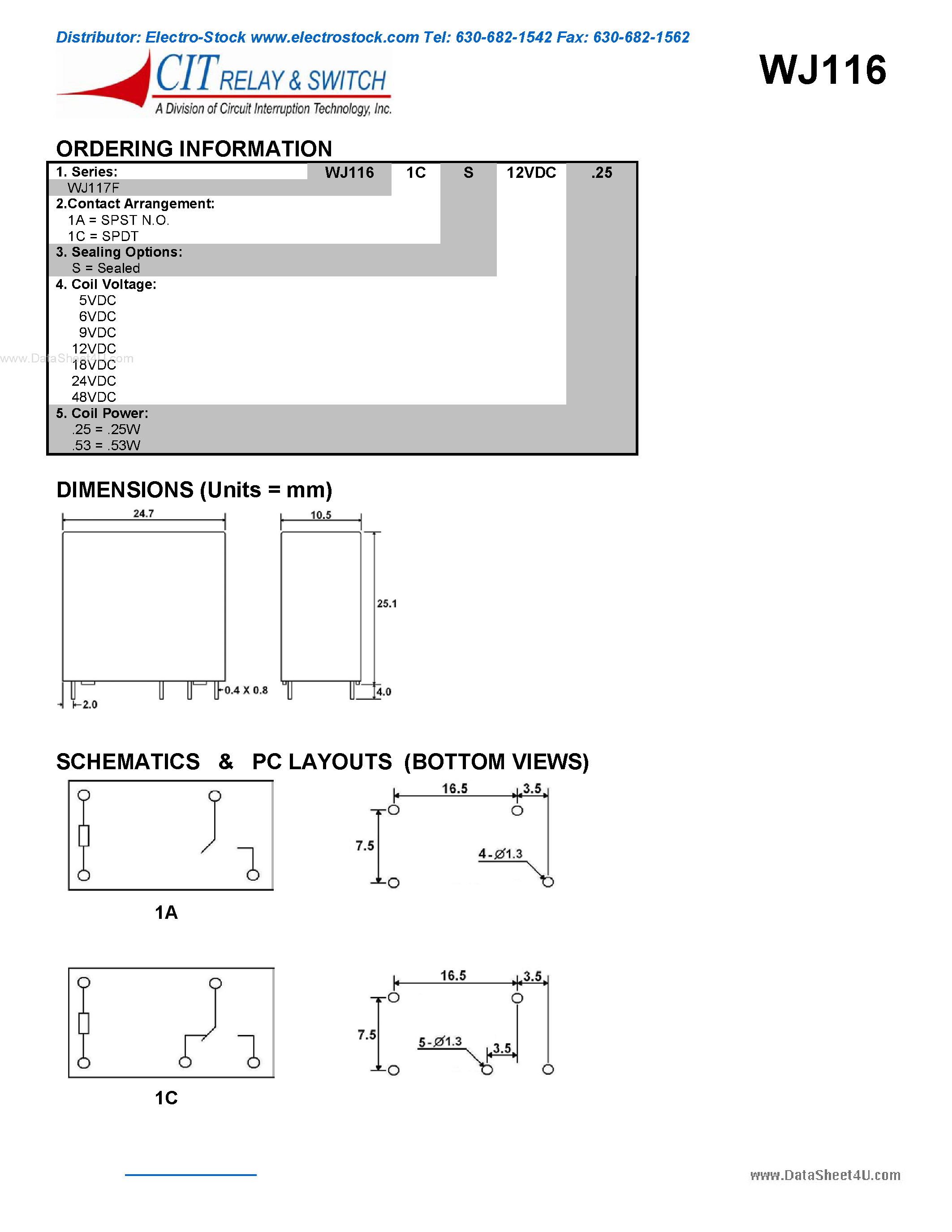 Datasheet WJ116 - CIT SWITCH page 2