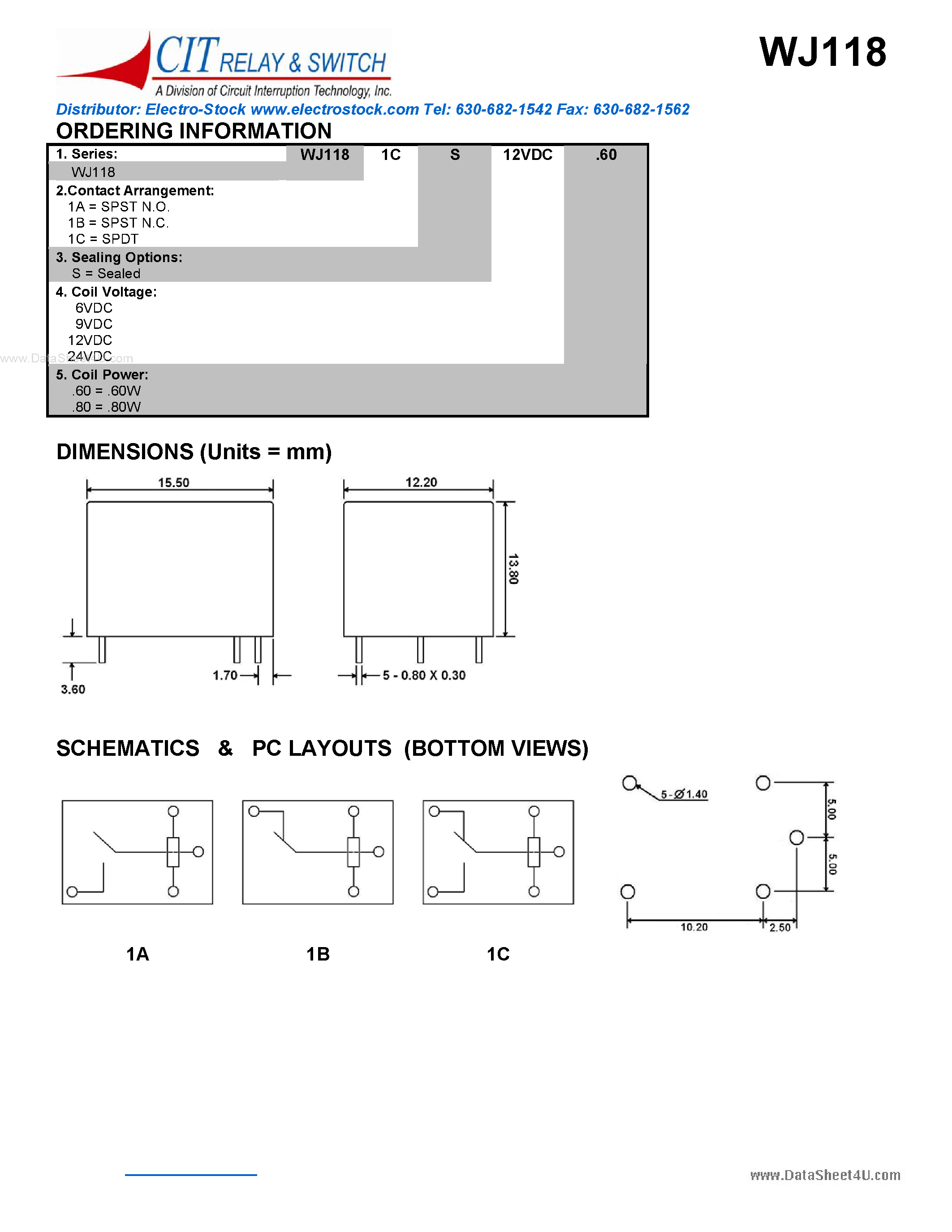 Datasheet WJ118 - CIT SWITCH page 2