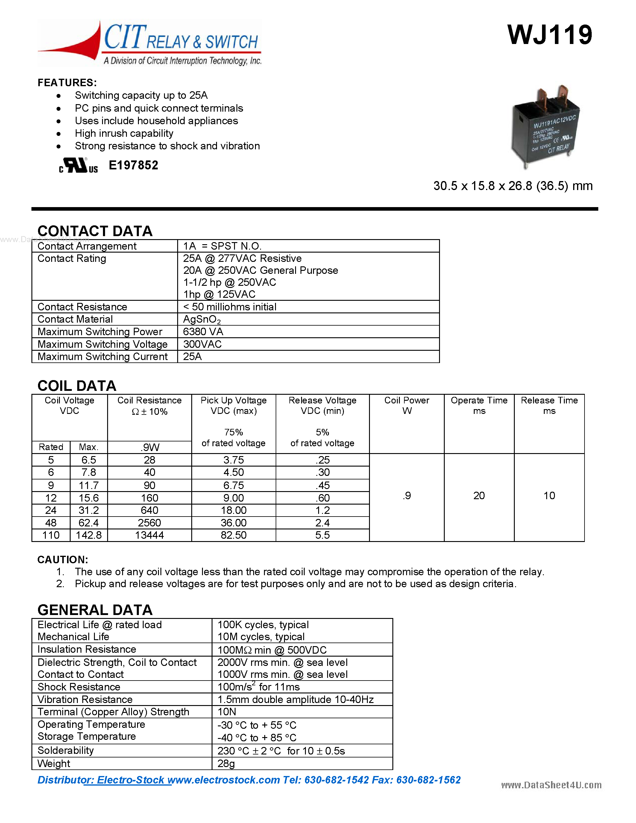Datasheet WJ119 - CIT SWITCH page 1