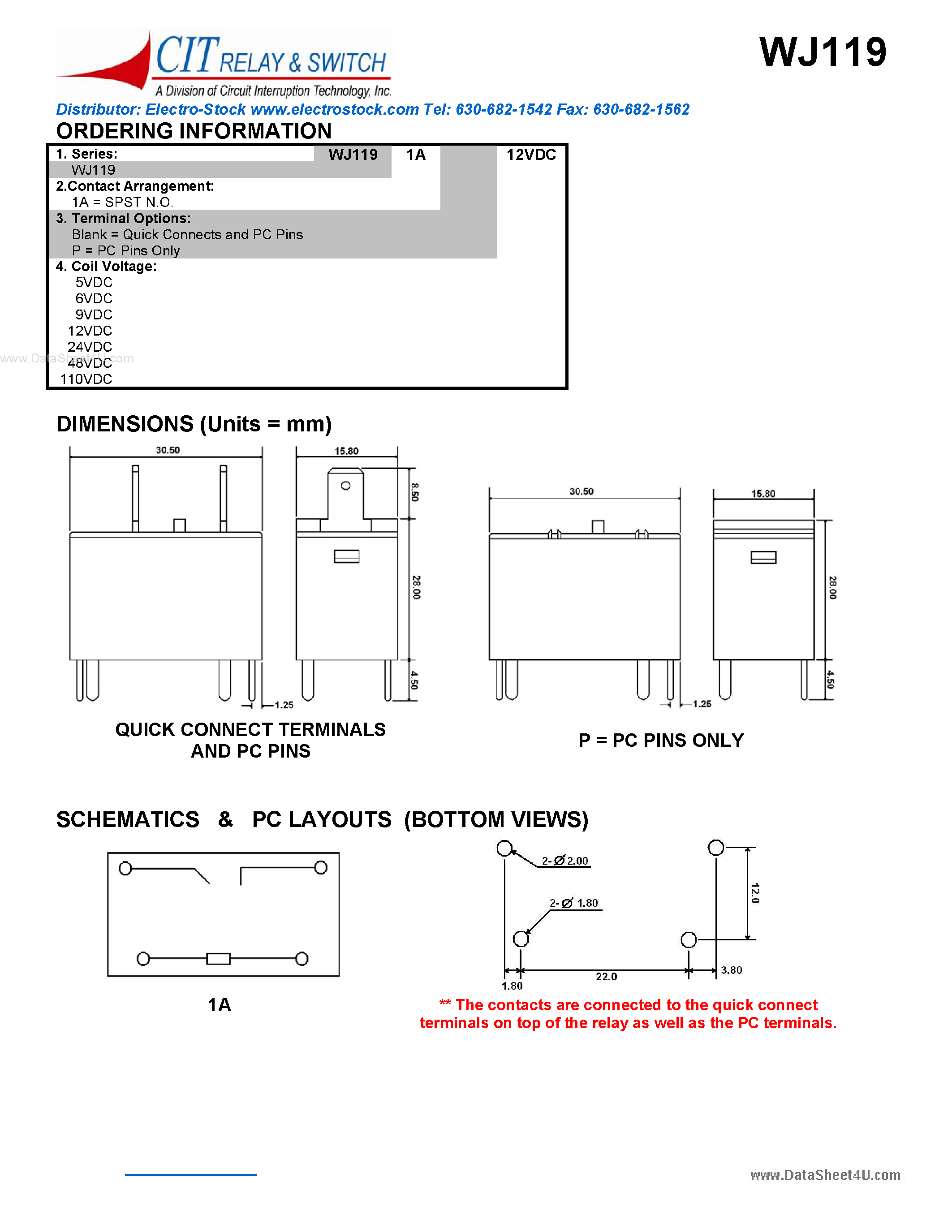 Datasheet WJ119 - CIT SWITCH page 2