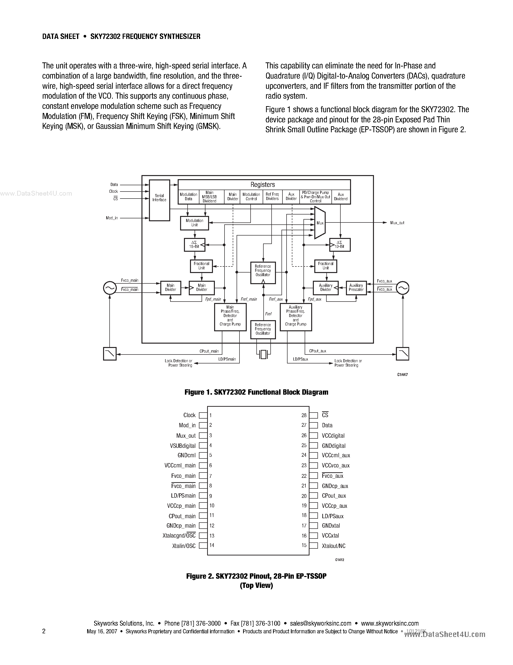 Datasheet SKY72302 - 6.1 GHz Dual Fractional-N Frequency Synthesizer page 2