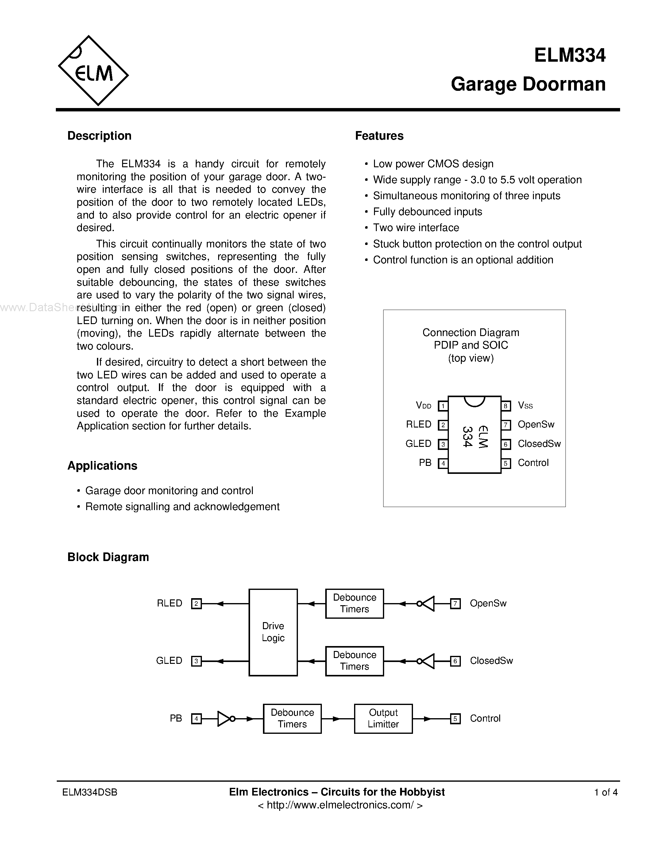 Даташит ELM334 - Solid State Thermostat страница 1