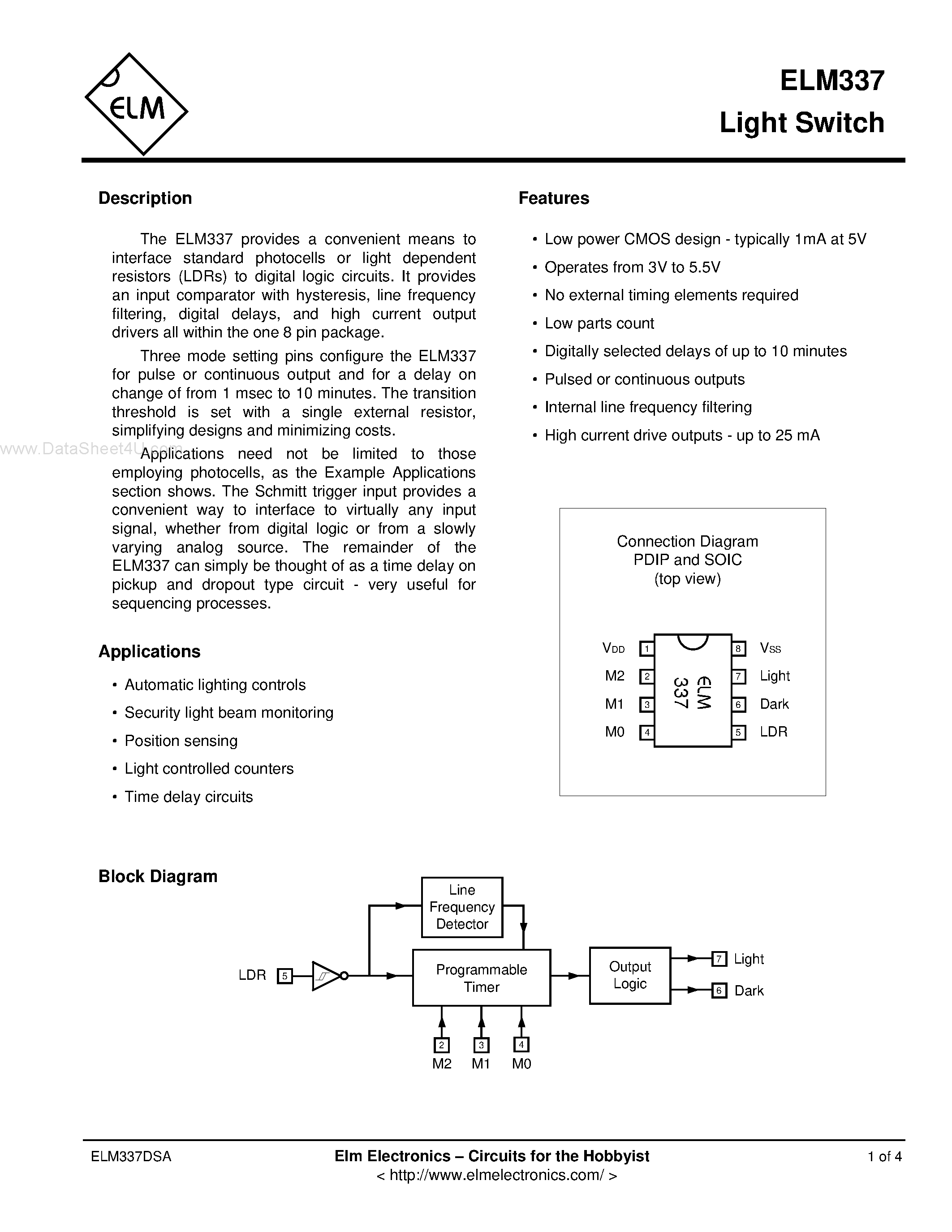 Даташит ELM337 - LIGHT SWITCH страница 1