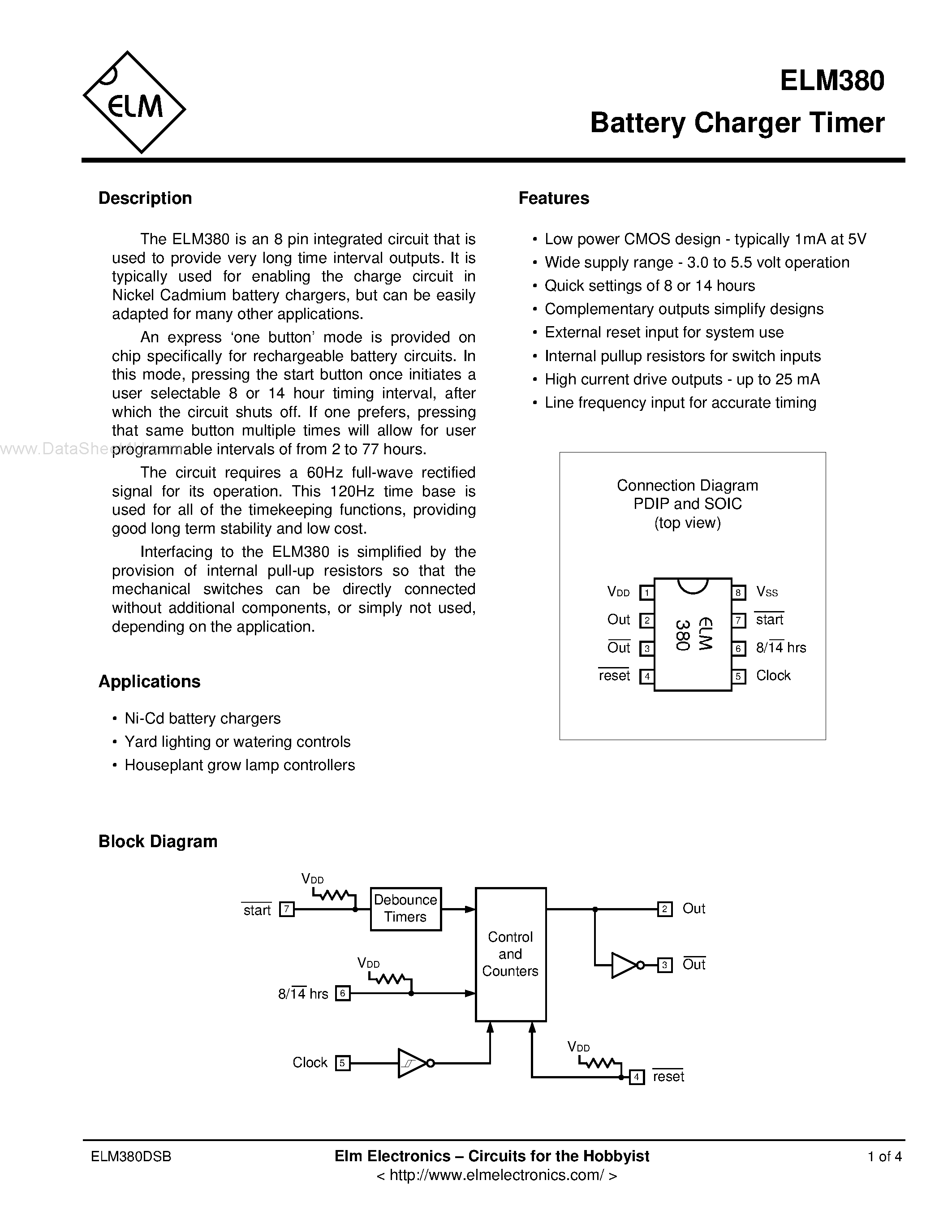Datasheet ELM380 - BATTERY CHARGER TIMER page 1