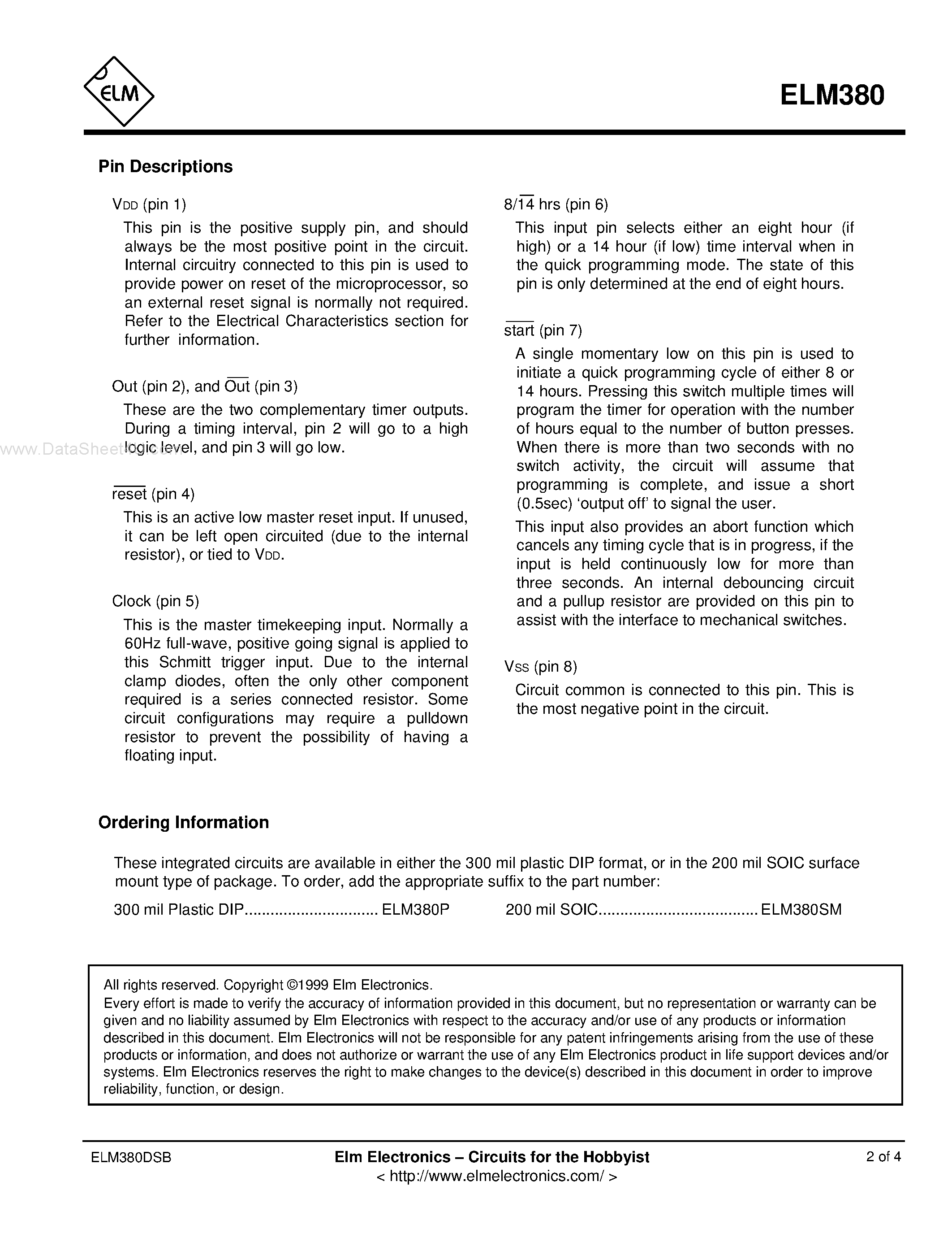 Datasheet ELM380 - BATTERY CHARGER TIMER page 2