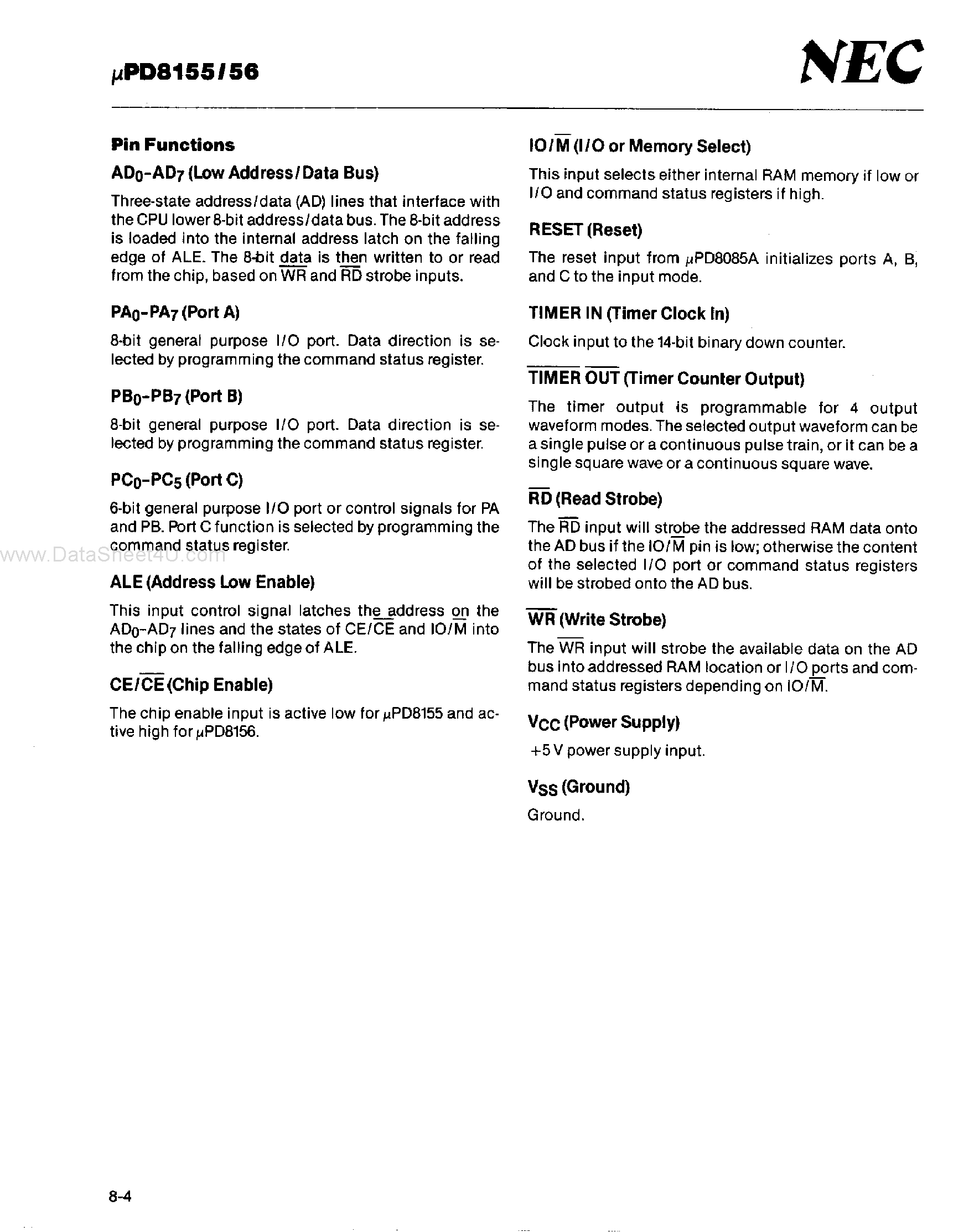 Datasheet UPD8155 - (UPD8155 / UPD8156) 2Kbit Static MOS RAM page 2