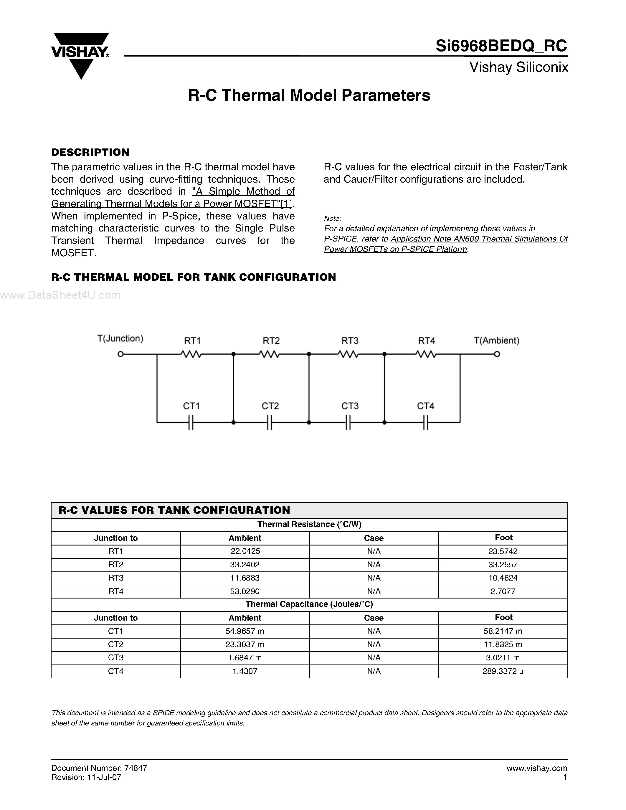 Datasheet SI6968BEDQ_RC page 1 Datasheet SI6968BEDQ_RC - R-C Thermal Model Parameters page 1