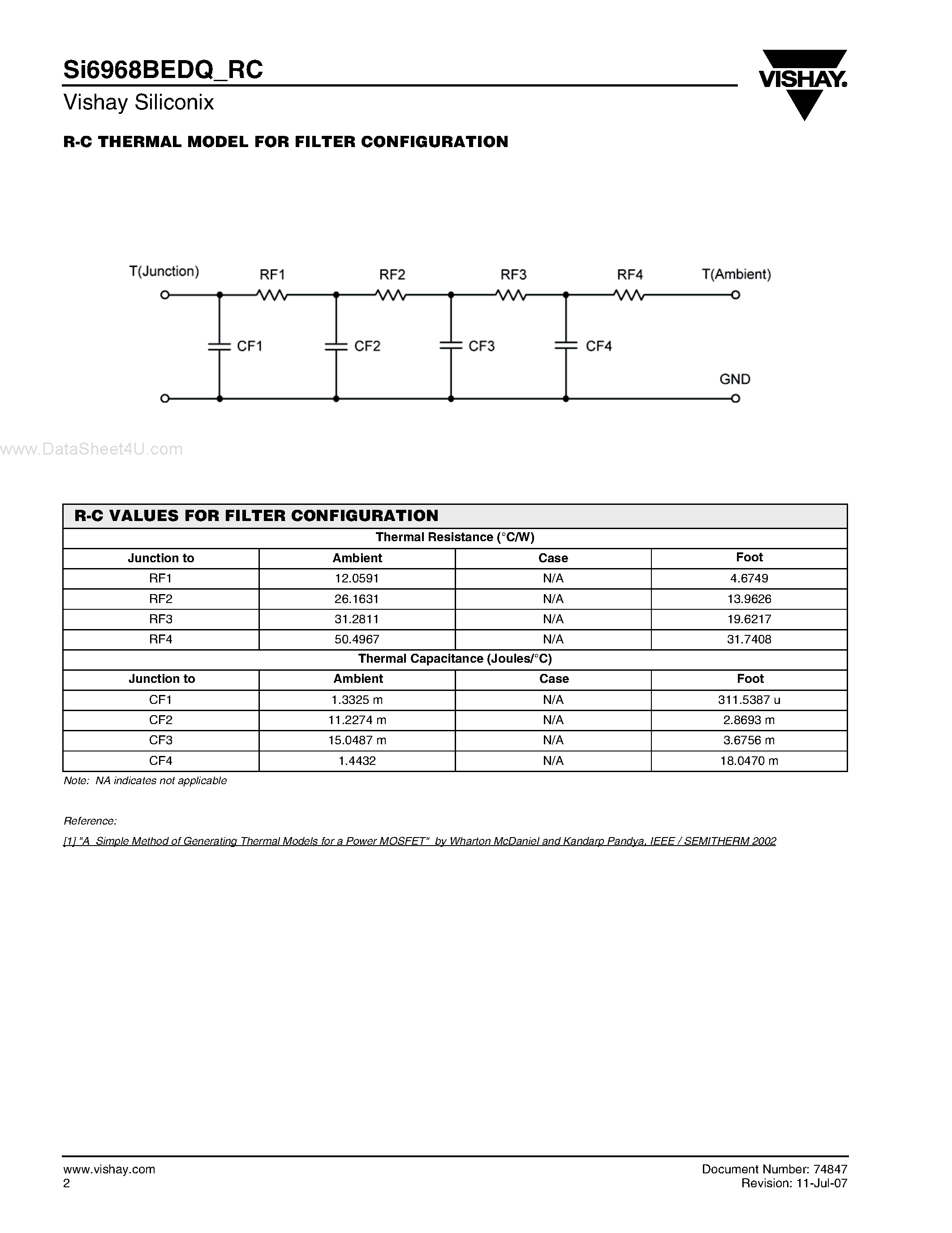 Datasheet SI6968BEDQ_RC page 2 Datasheet SI6968BEDQ_RC - R-C Thermal Model Parameters page 2