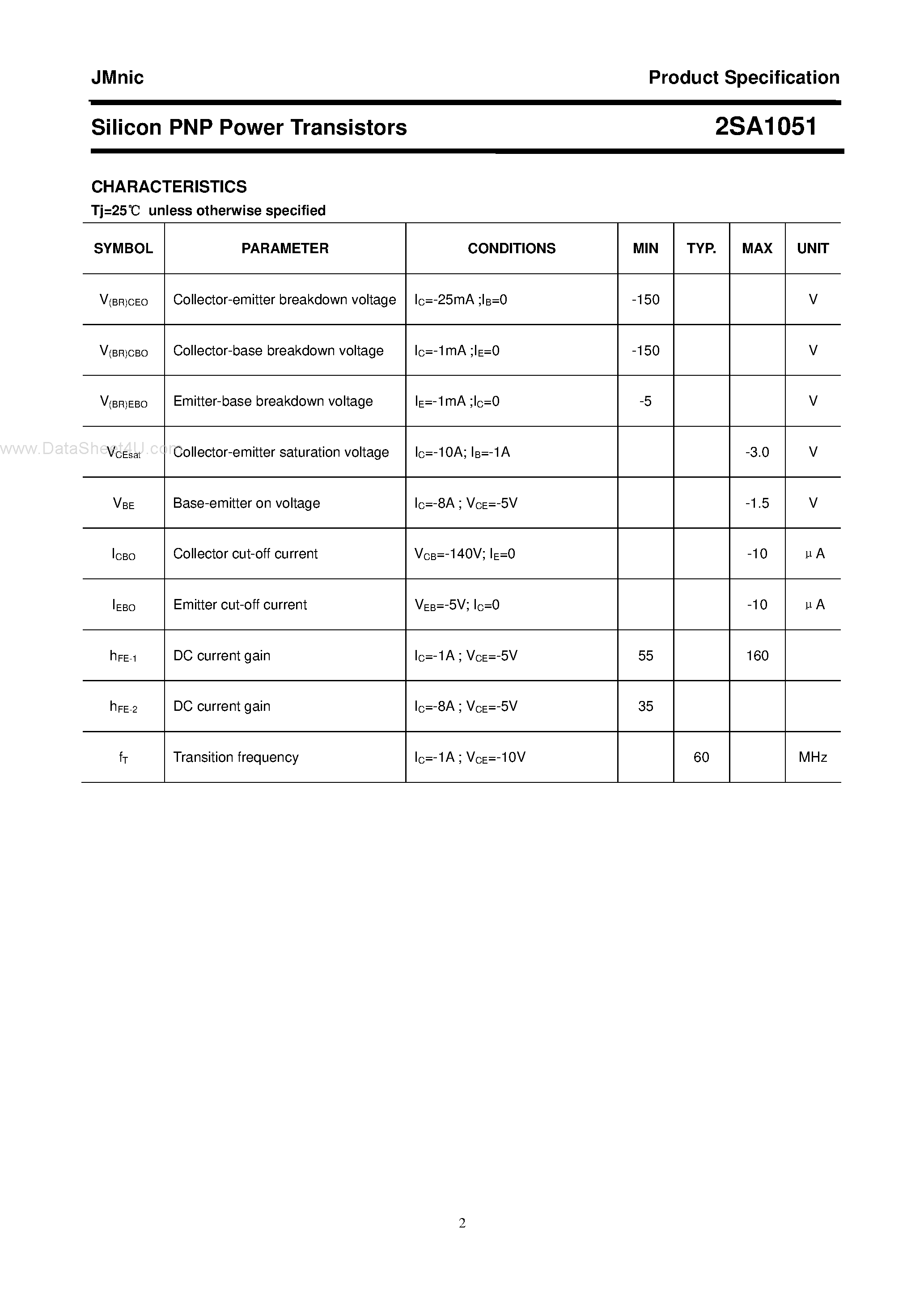 Datasheet 2SA1051 - Silicon PNP Power Transistors page 2