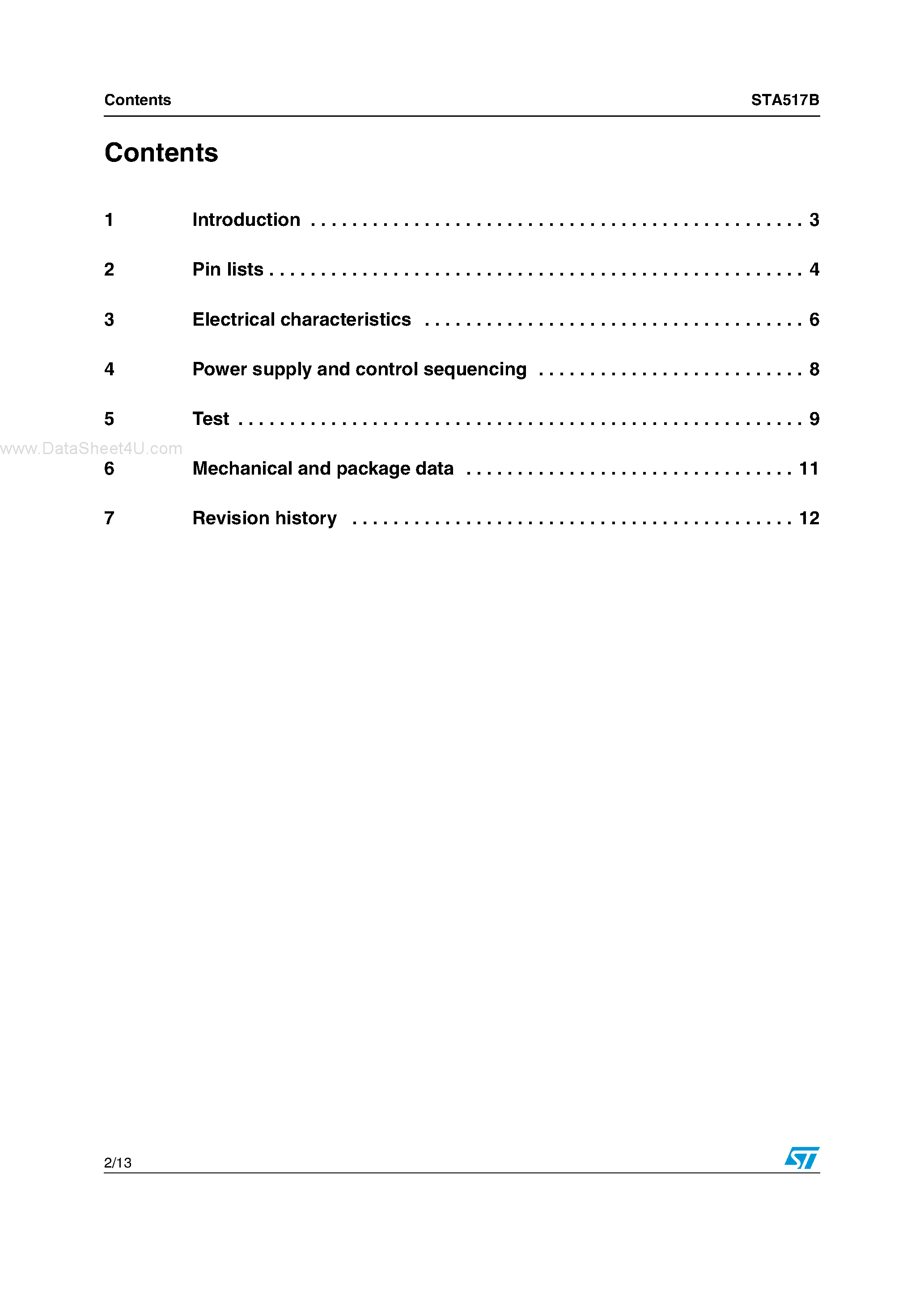 Datasheet STA517B - 60V 6A quad power half bridge page 2