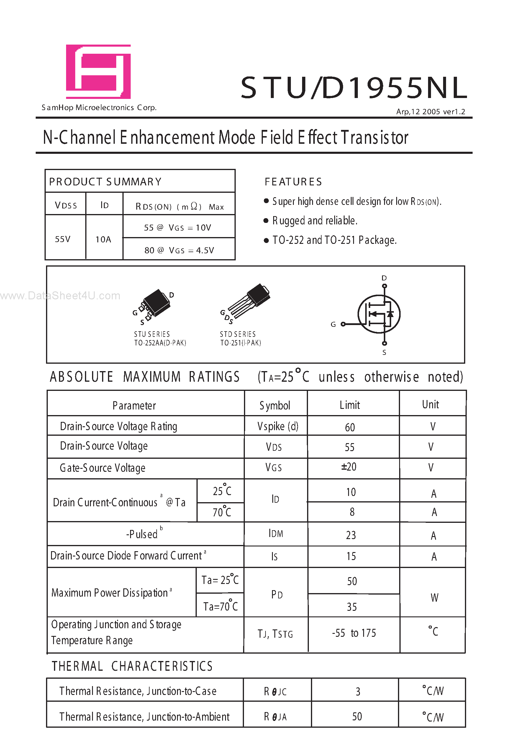 Даташит на микросхему STD1955NL страница 1 Даташит STD1955NL - N-Channel E nhancement Mode Field Effect Transistor страница 1