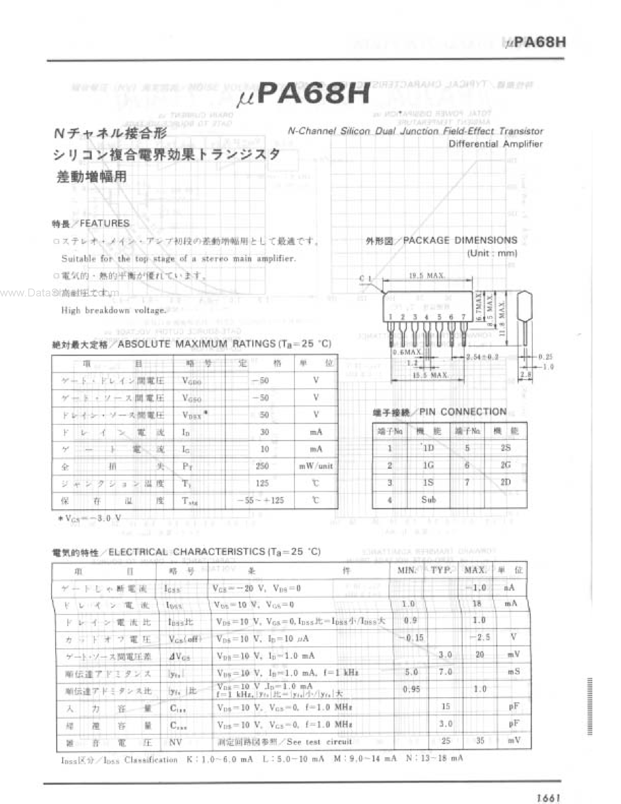 Datasheet UPA68H - N-Channel Silicon Dual Junction FET page 1