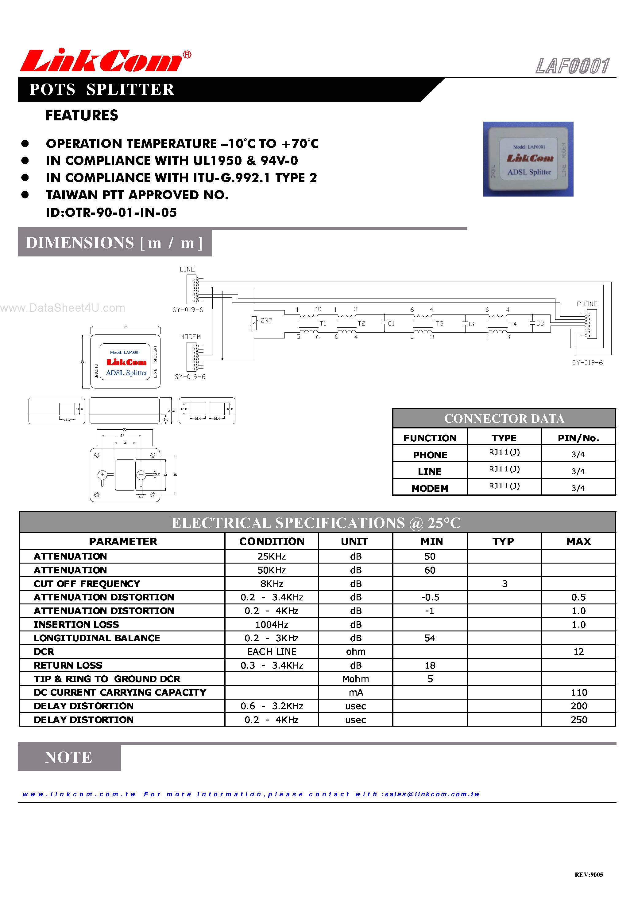 Даташит LAF0001 - Pots Splitter страница 1