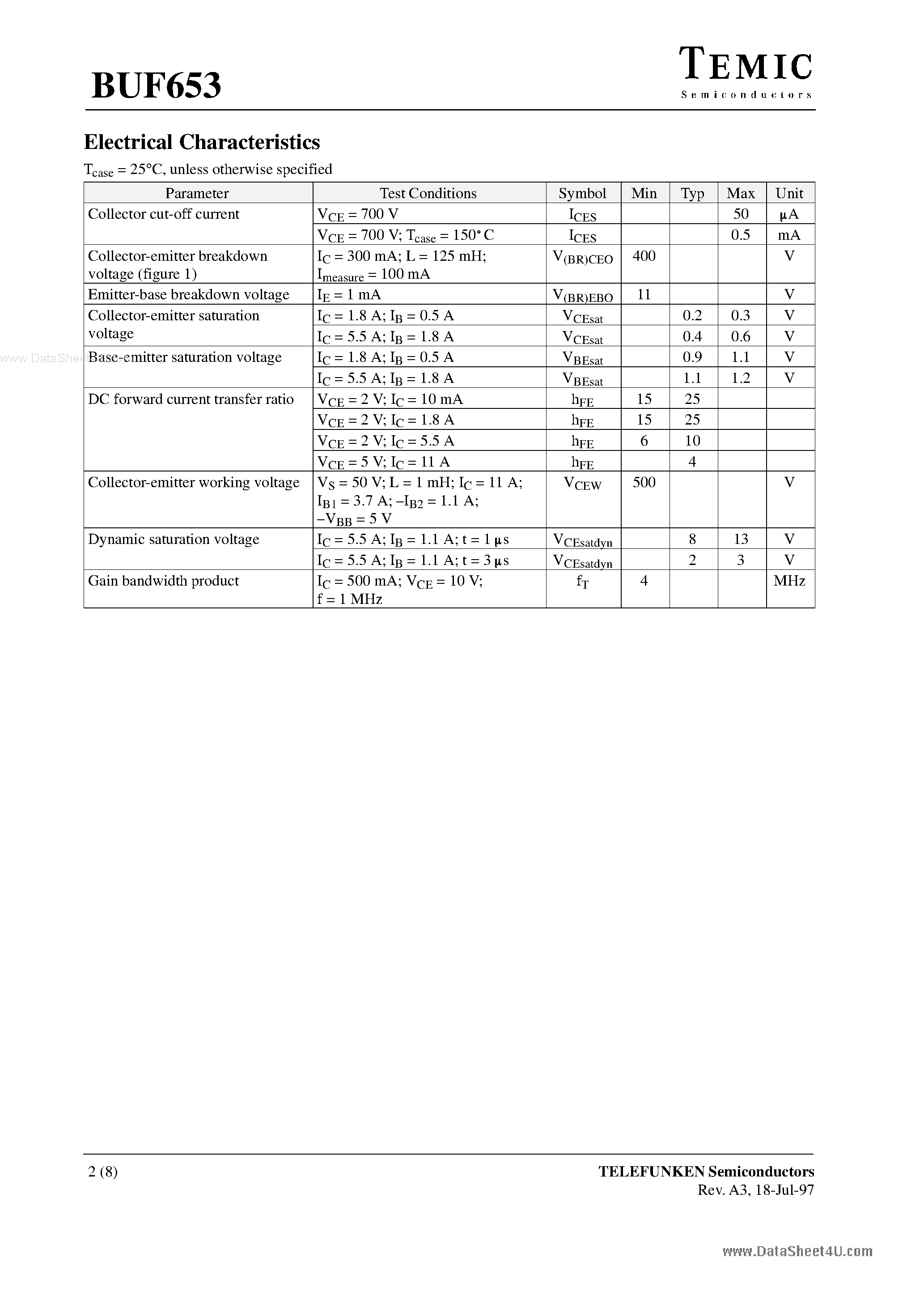 Даташит на микросхему BUF653 страница 2 Даташит BUF653 - Silicon NPN High Voltage Switching Transistor страница 2