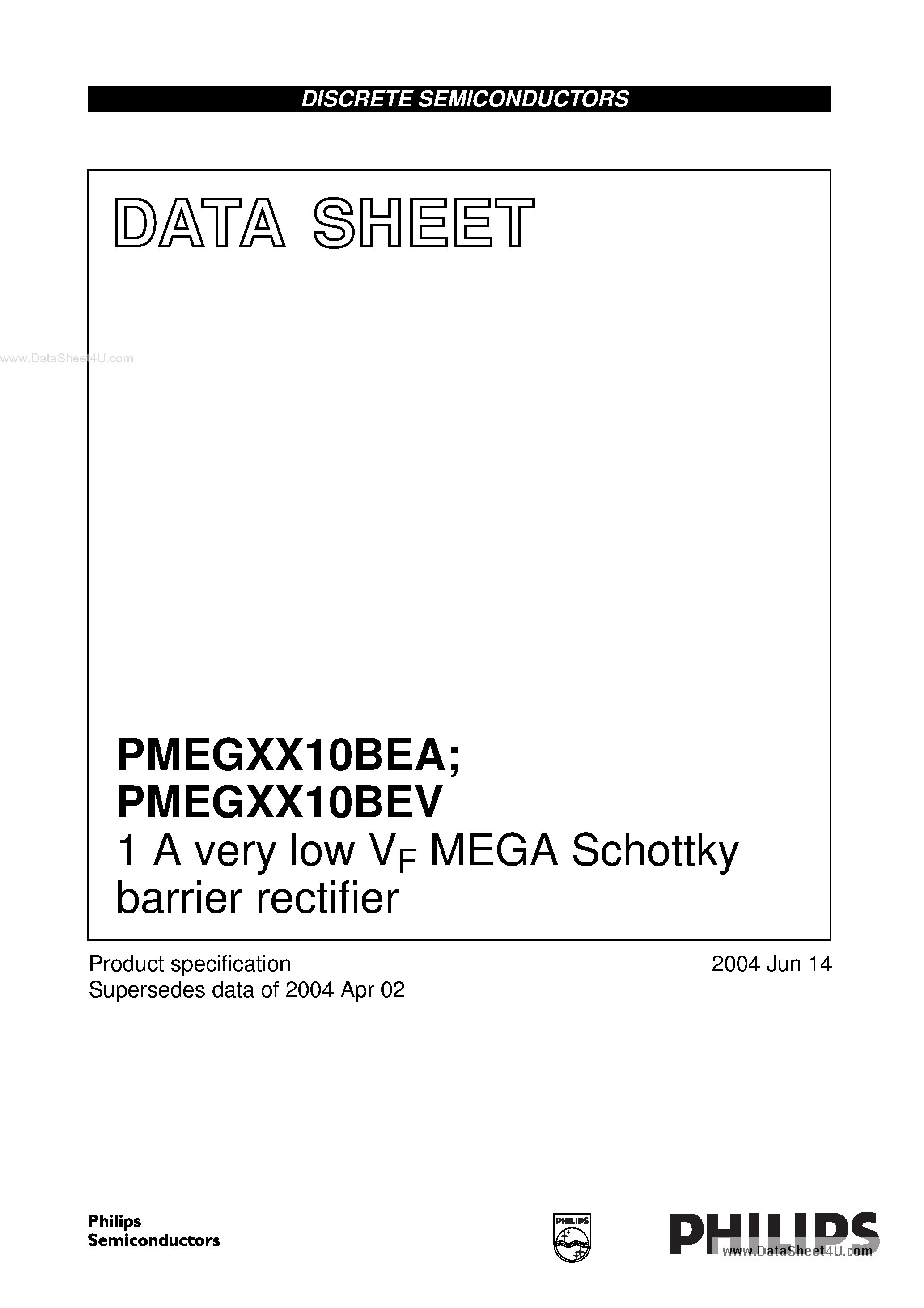 Даташит PMEG2010BEA - 1A very low VF MEGA Schottky barrier rectifier страница 1