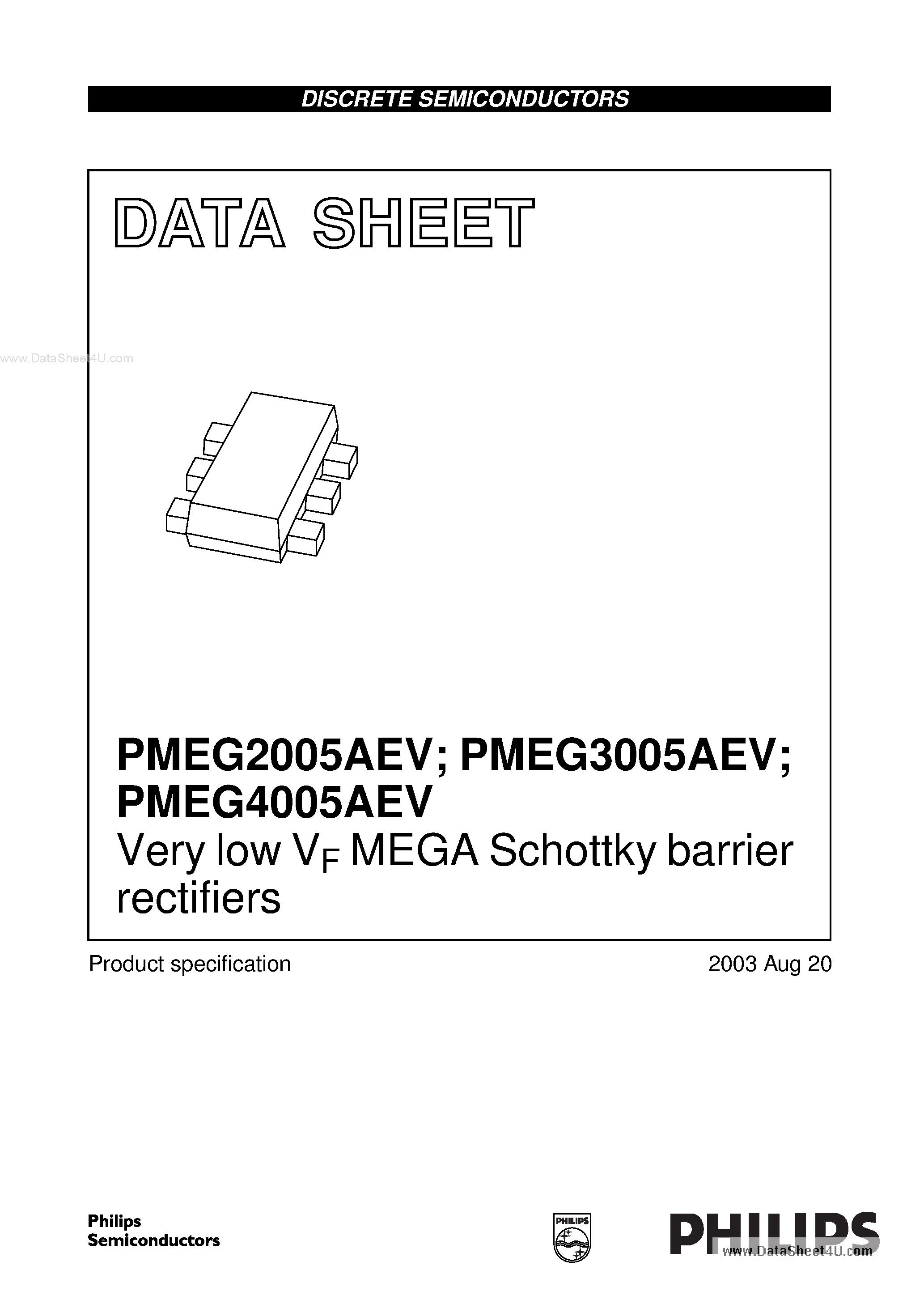 Datasheet PMEG2005AEV page 1 Datasheet PMEG2005AEV - (PMEGx005AEV) Very low VF MEGA Schottky barrier rectifiers page 1