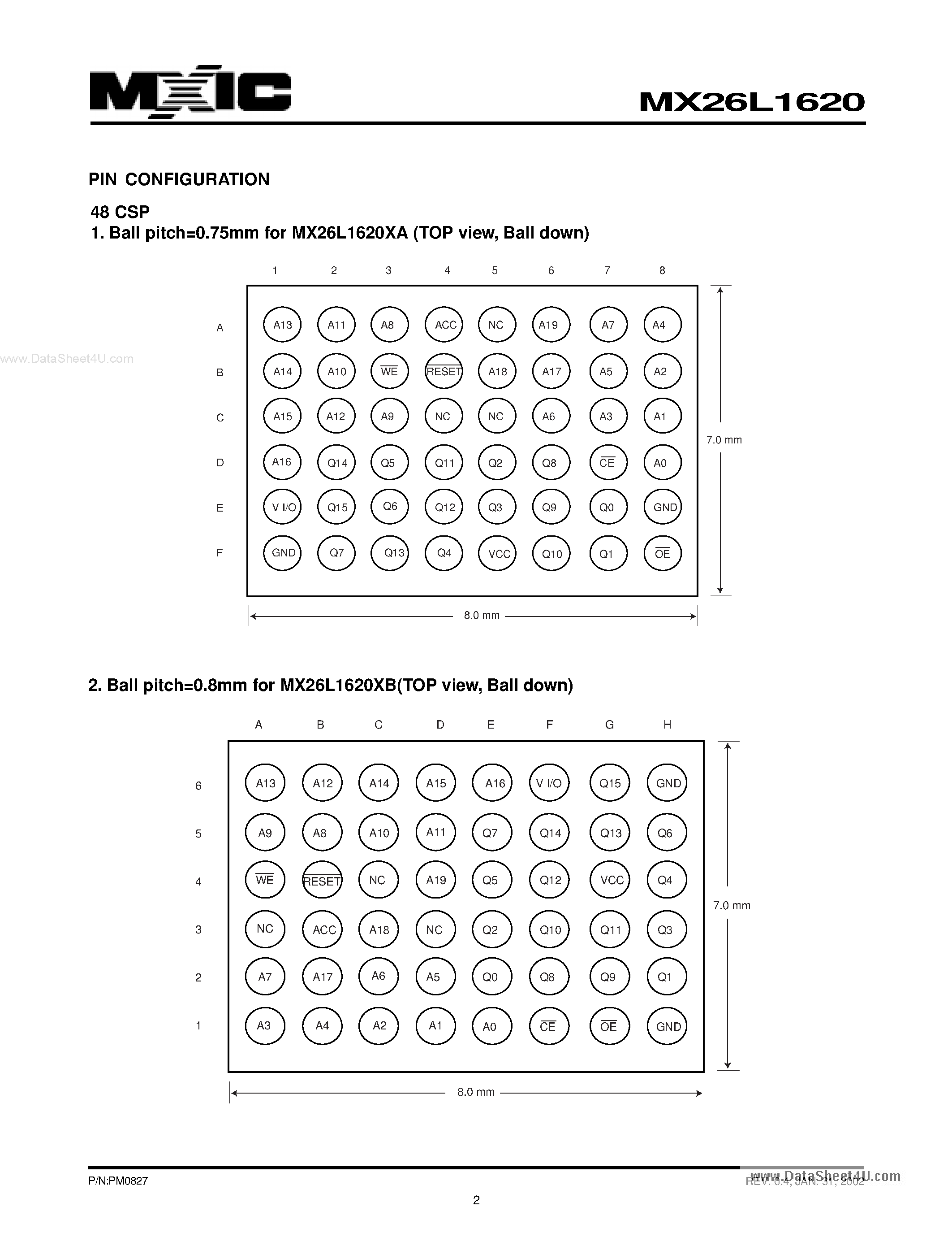 Datasheet MX26L1620 - 16M-BIT [1M x 16] CMOS MULTIPLE-TIME-PROGRAMMABLE EPROM page 2