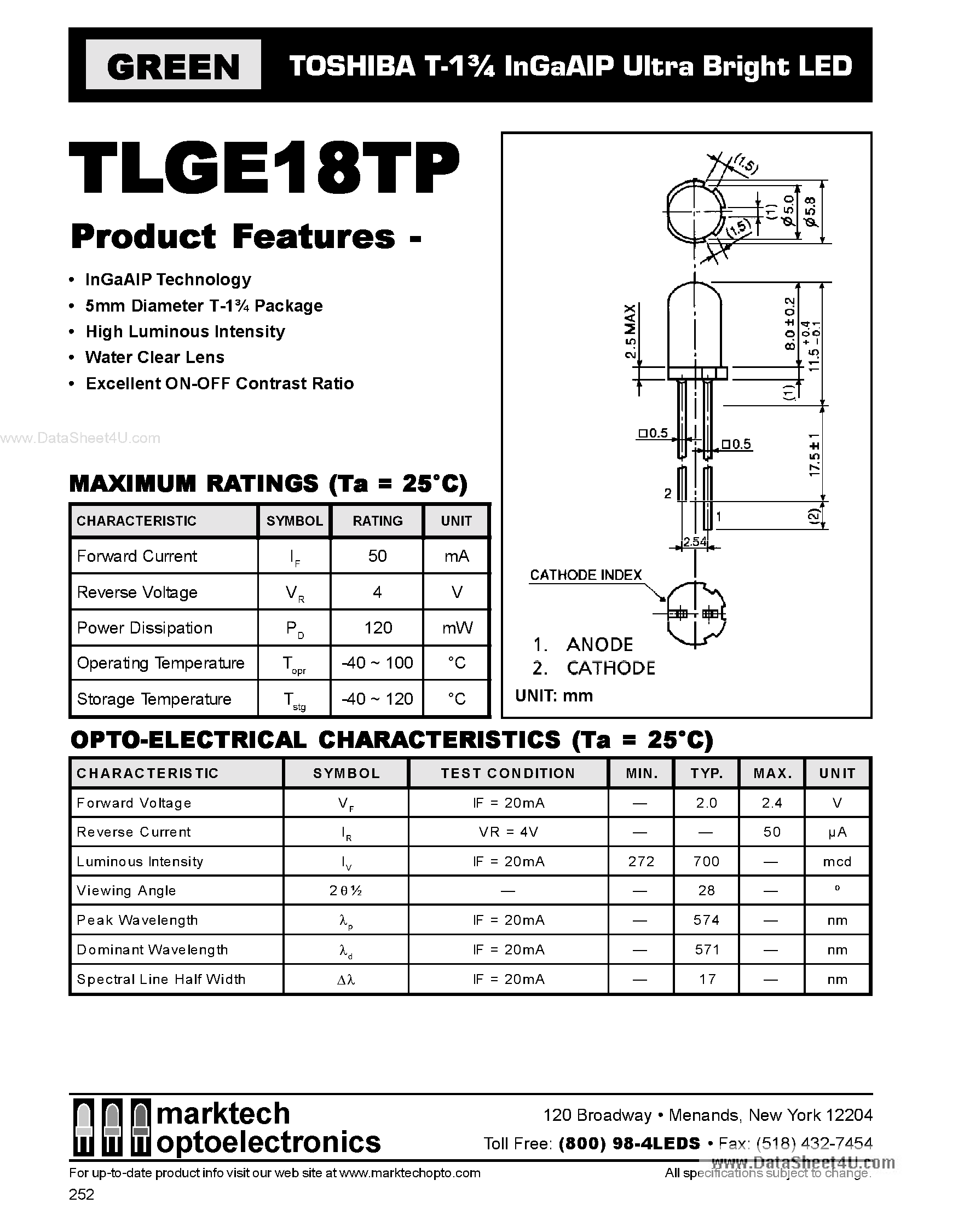 Datasheet TLGE18TP - T-1 3/4 InGaAIP Ultra Bright LED page 1