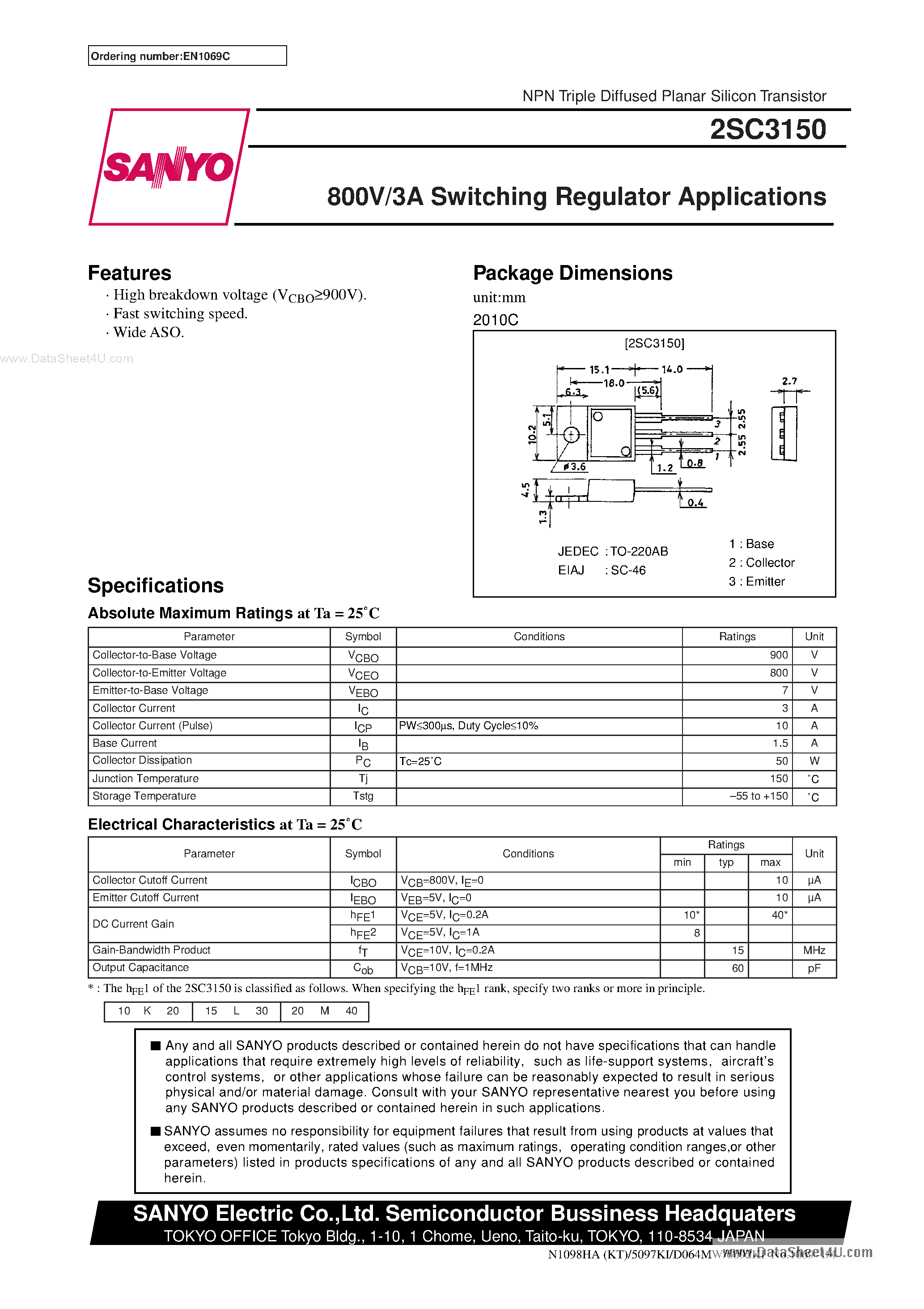 Datasheet C3150 - Search -----> 2SC3150 page 1