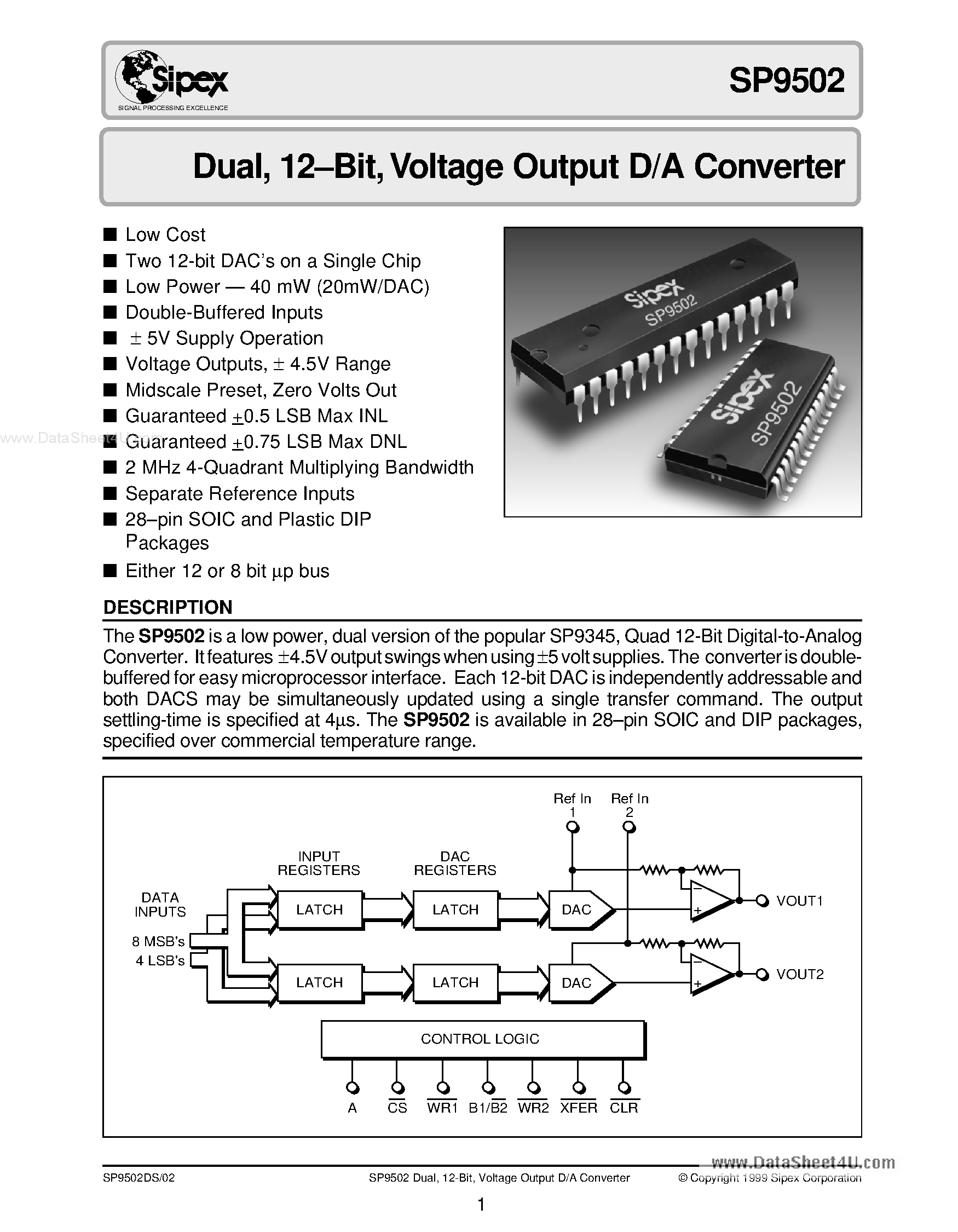Даташит SP9502 - Voltage Output D/A Converter страница 1