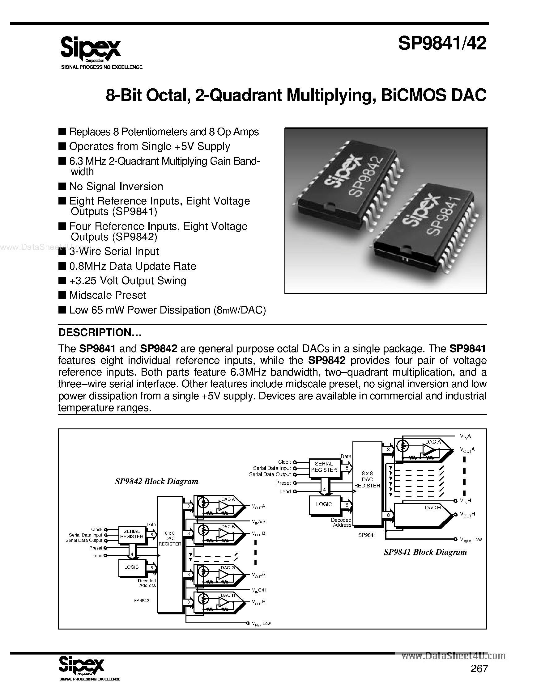 Datasheet SP9841 - (SP9841 / SP9842) BiCMOS DAC page 1