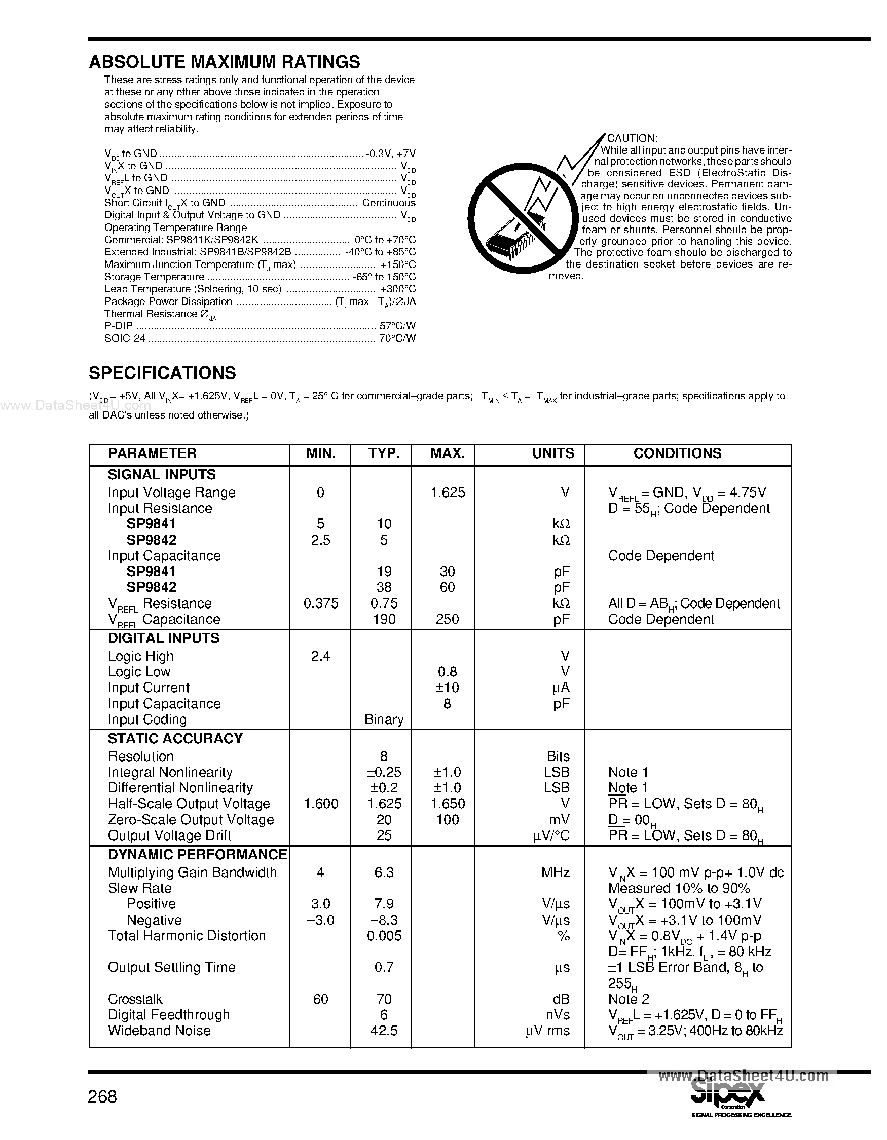 Datasheet SP9841 - (SP9841 / SP9842) BiCMOS DAC page 2