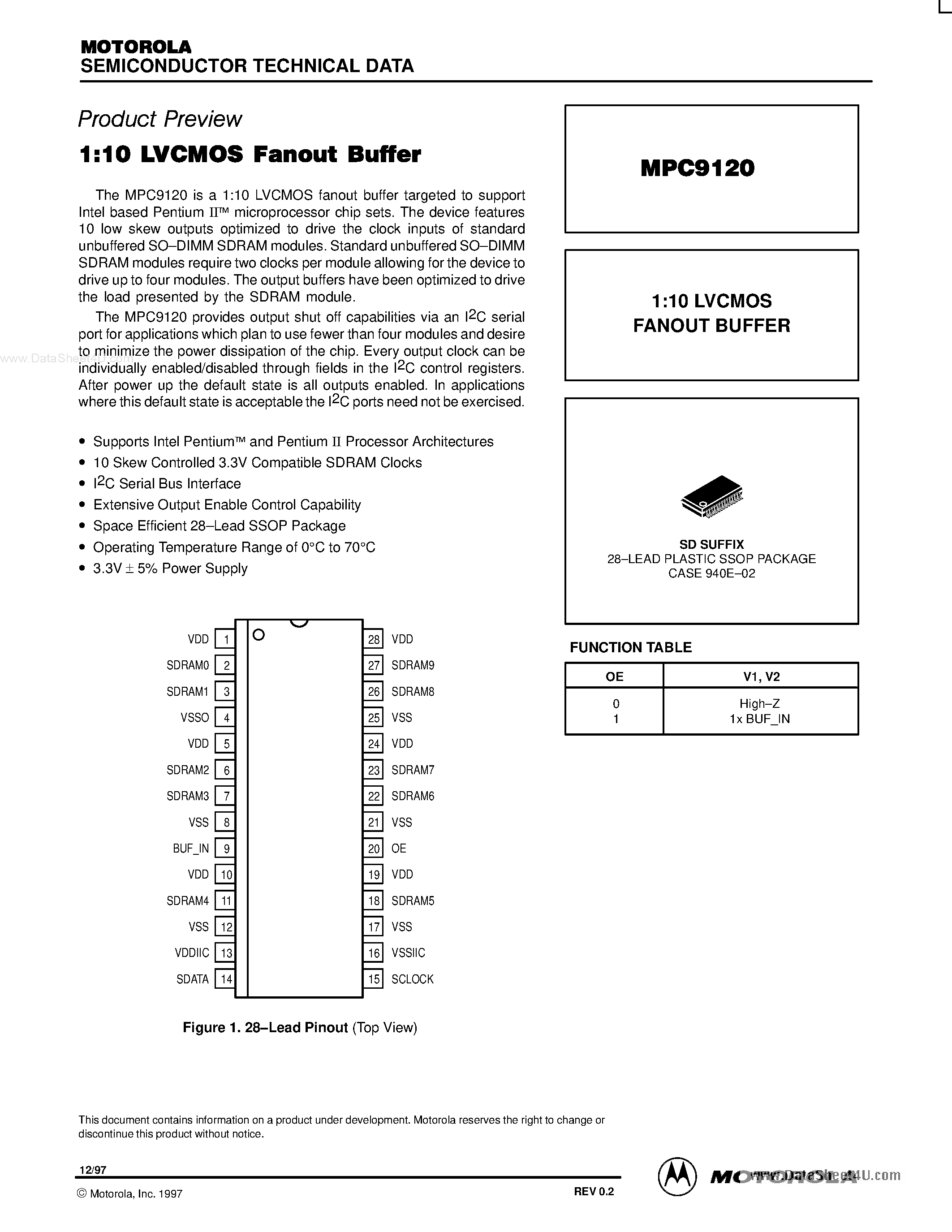 Datasheet MPC9120 - 1:10 LVCMOS FANOUT BUFFER page 1