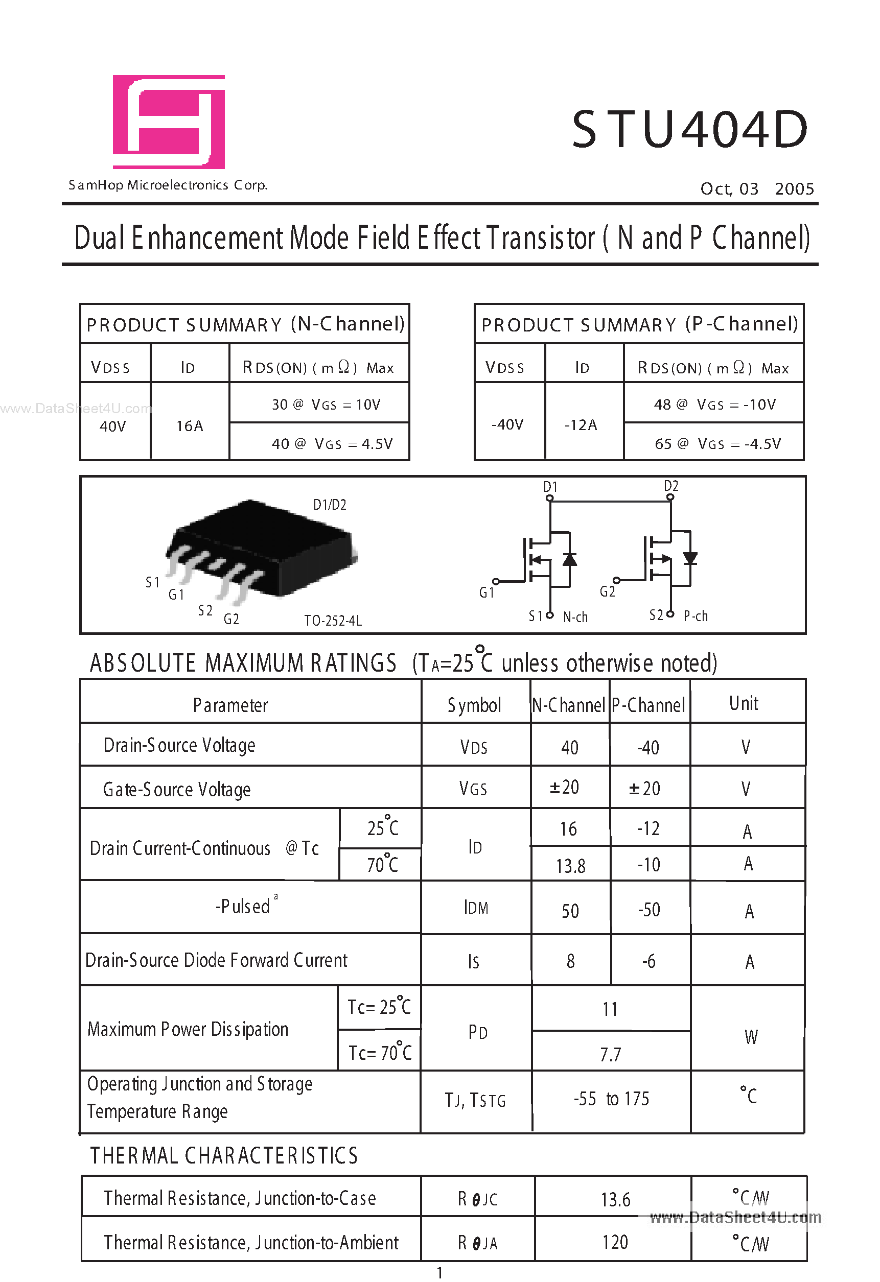 Даташит на микросхему STU404D страница 1 Даташит STU404D - Dual N-Channel E nhancement Mode Field Effect Transistor страница 1