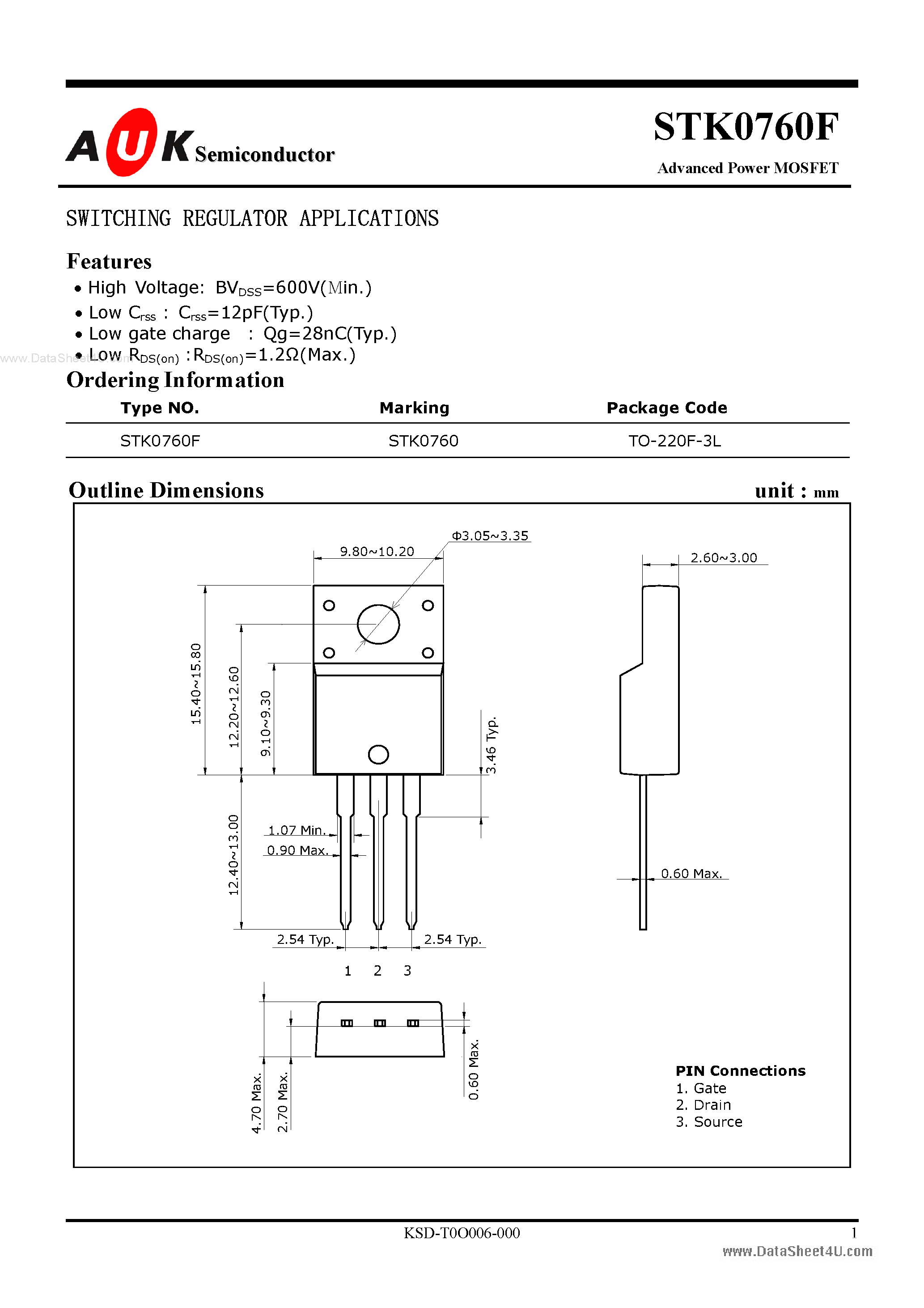 Datasheet STK0760F - Advanced Power MOSFET page 1