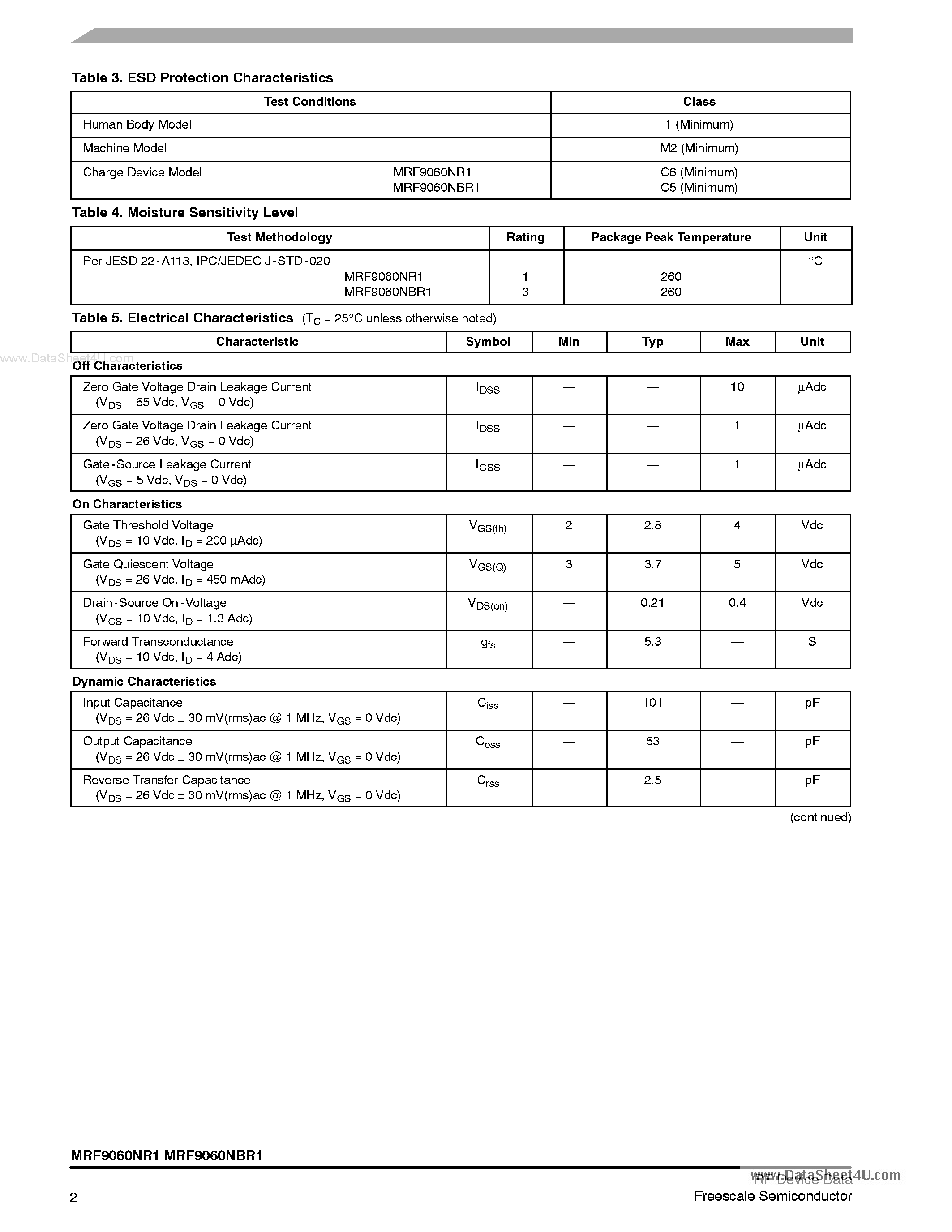 Datasheet MRF9060NBR1 - RF Power Field Effect Transistors page 2