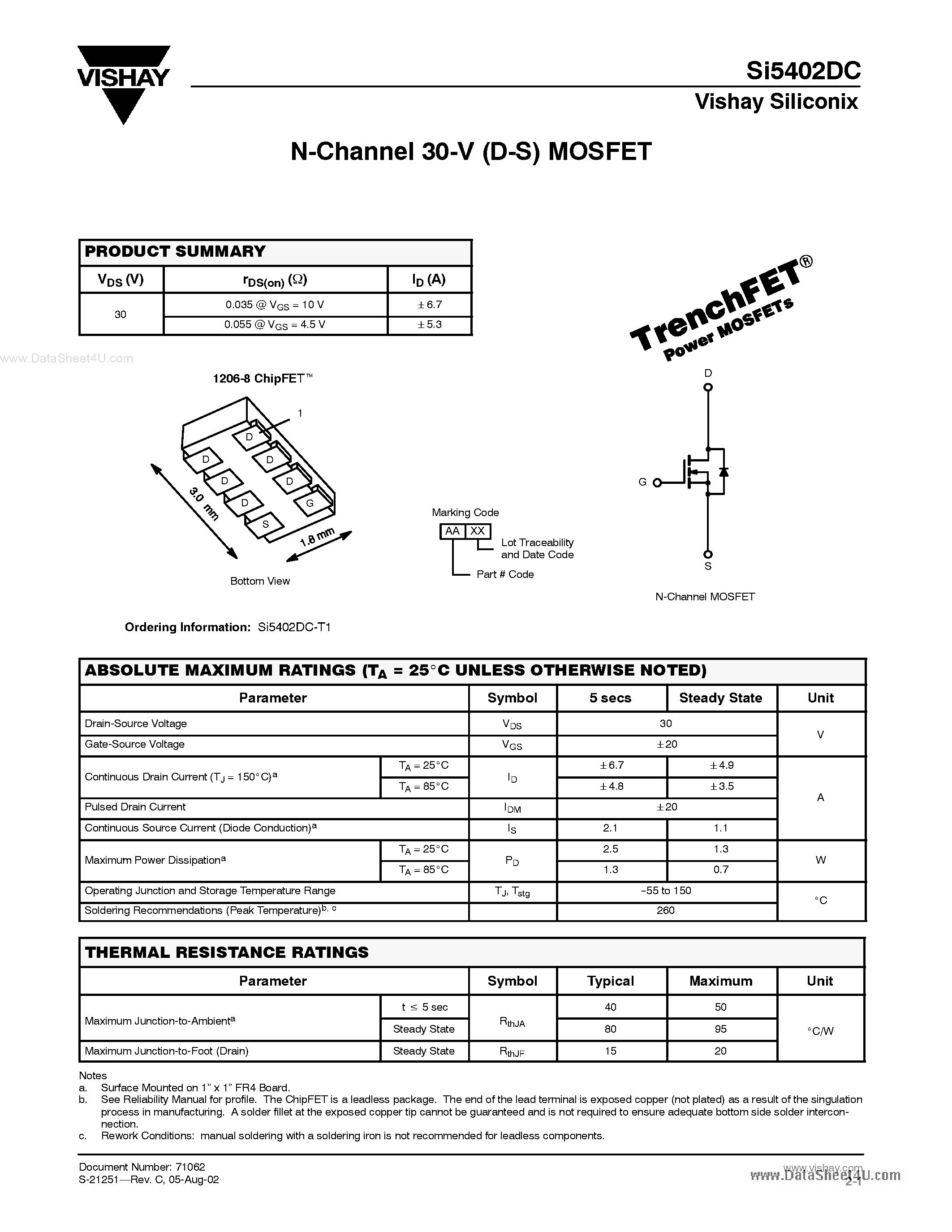Даташит SI5402DC - N-Channel 30-V (D-S) MOSFET страница 1
