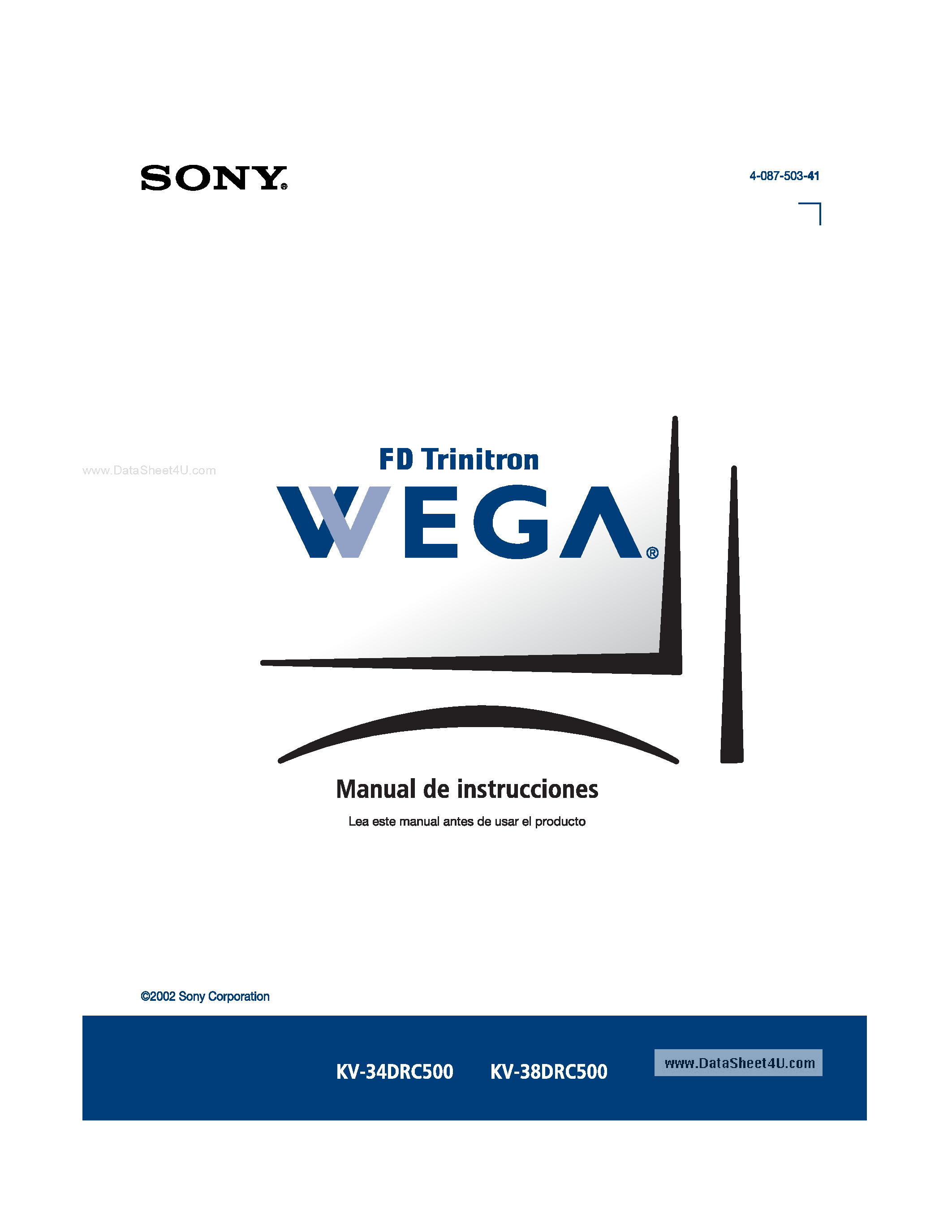 Datasheet KV-38DRC500 page 1 Datasheet KV-38DRC500 - FD Trinitron Wega page 1