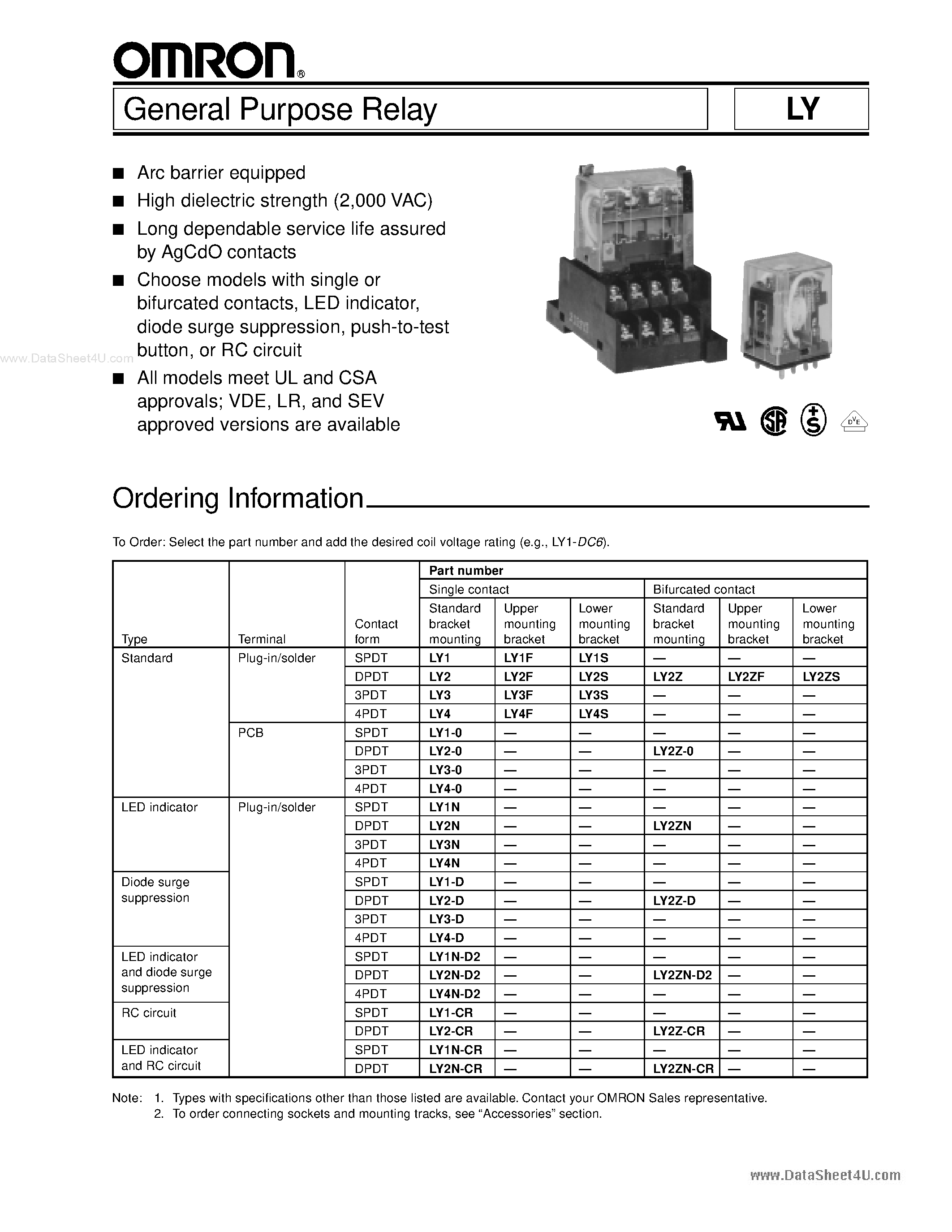 Даташит LY2 - General Purpose Relay страница 1