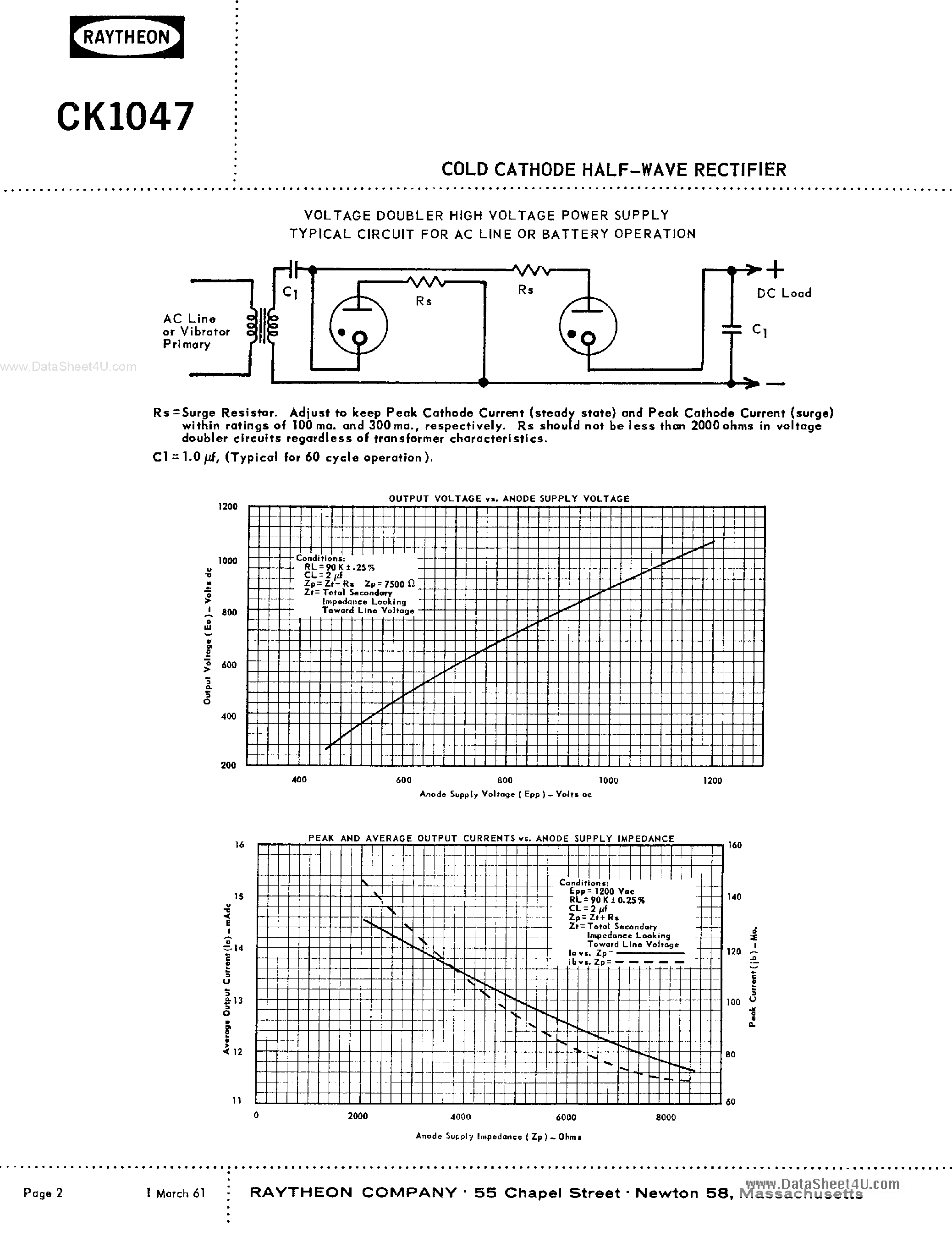 Datasheet CK1047 page 2 Datasheet CK1047 - COLD CATHODE HALF-WAVE RECTIFIER page 2
