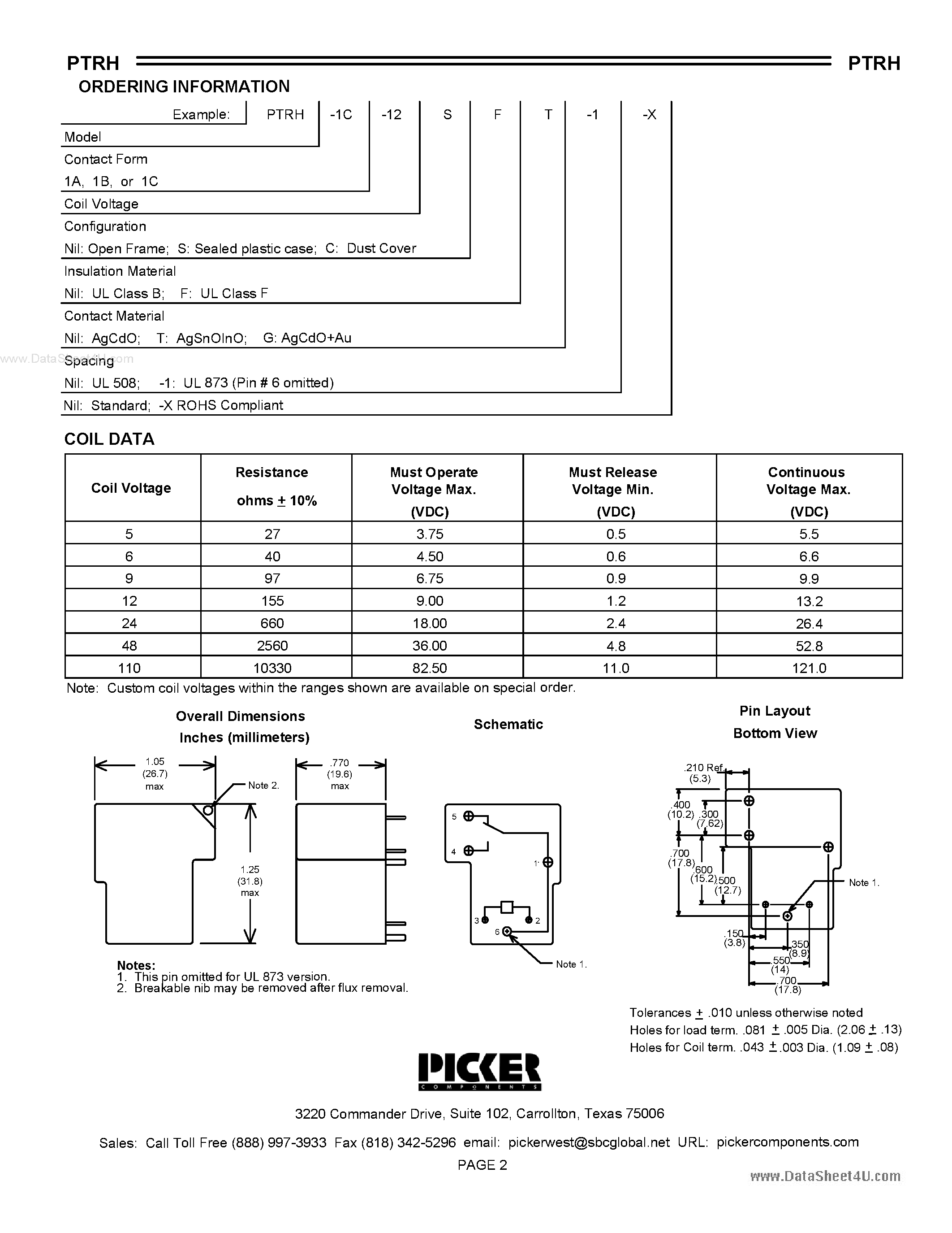 Datasheet PTRH - 30 AMP Power PCB Relay page 2