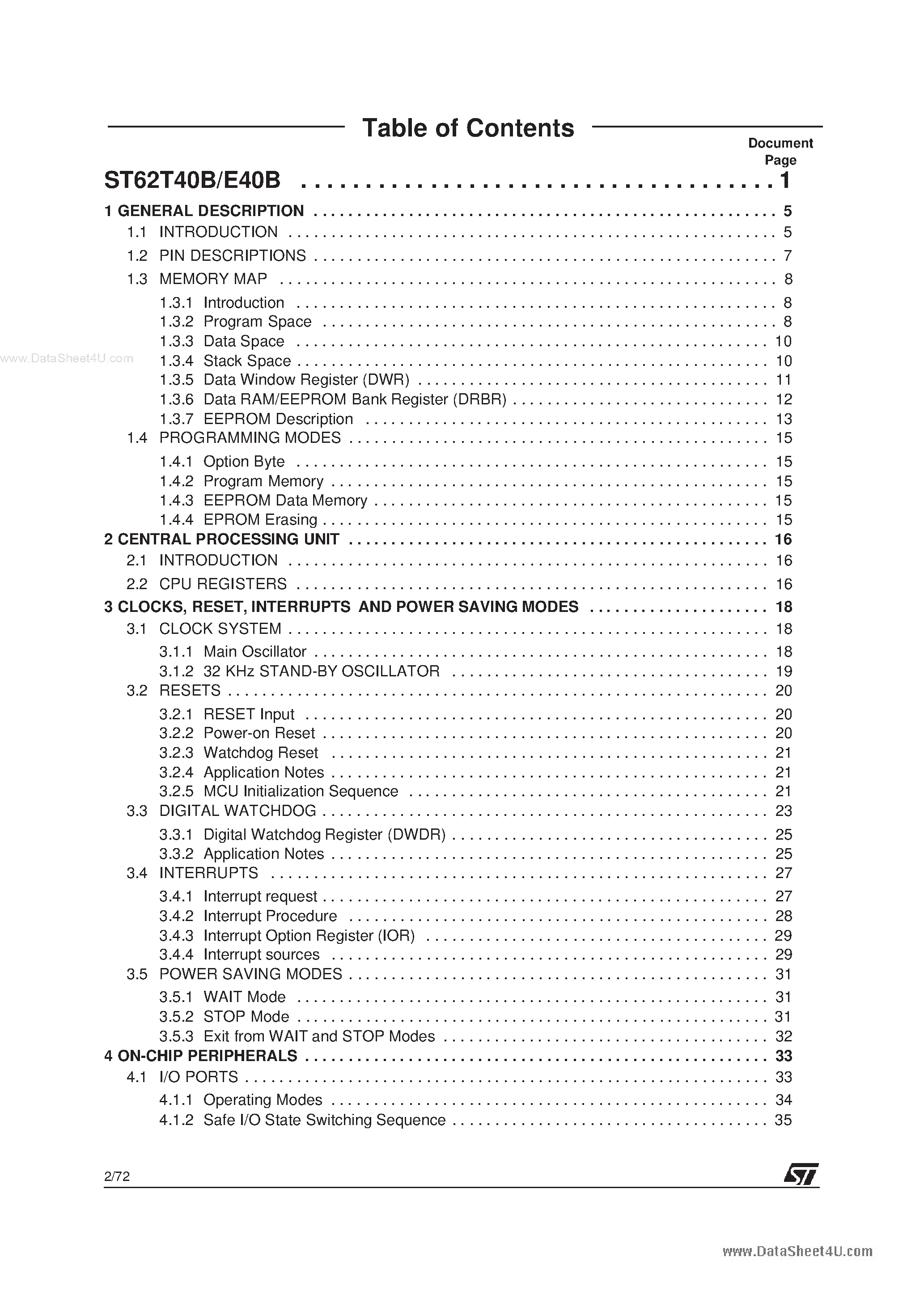 Datasheet ST62E40B - 8-BIT OTP/EPROM MCU page 2
