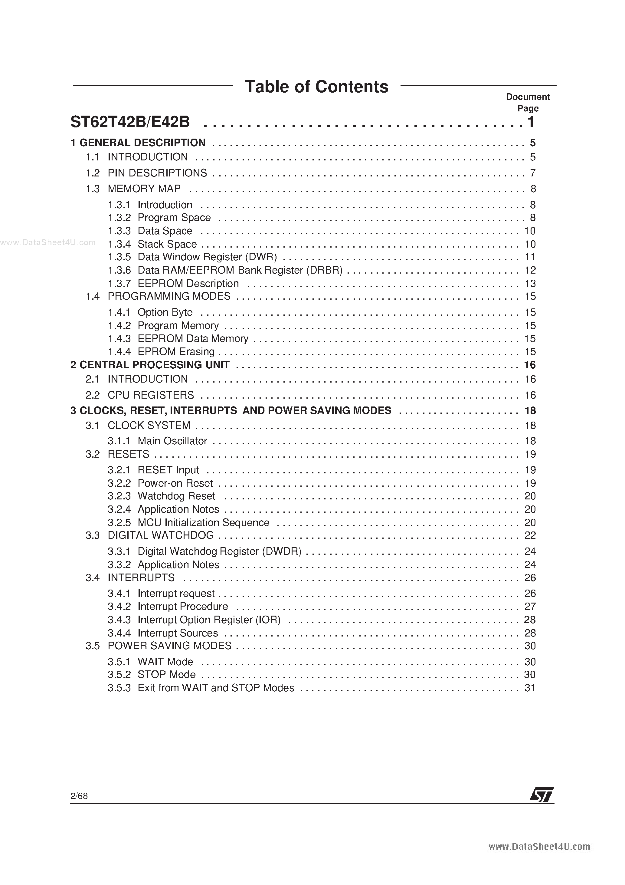 Datasheet ST62E42B - 8-BIT OTP/EPROM MCU page 2