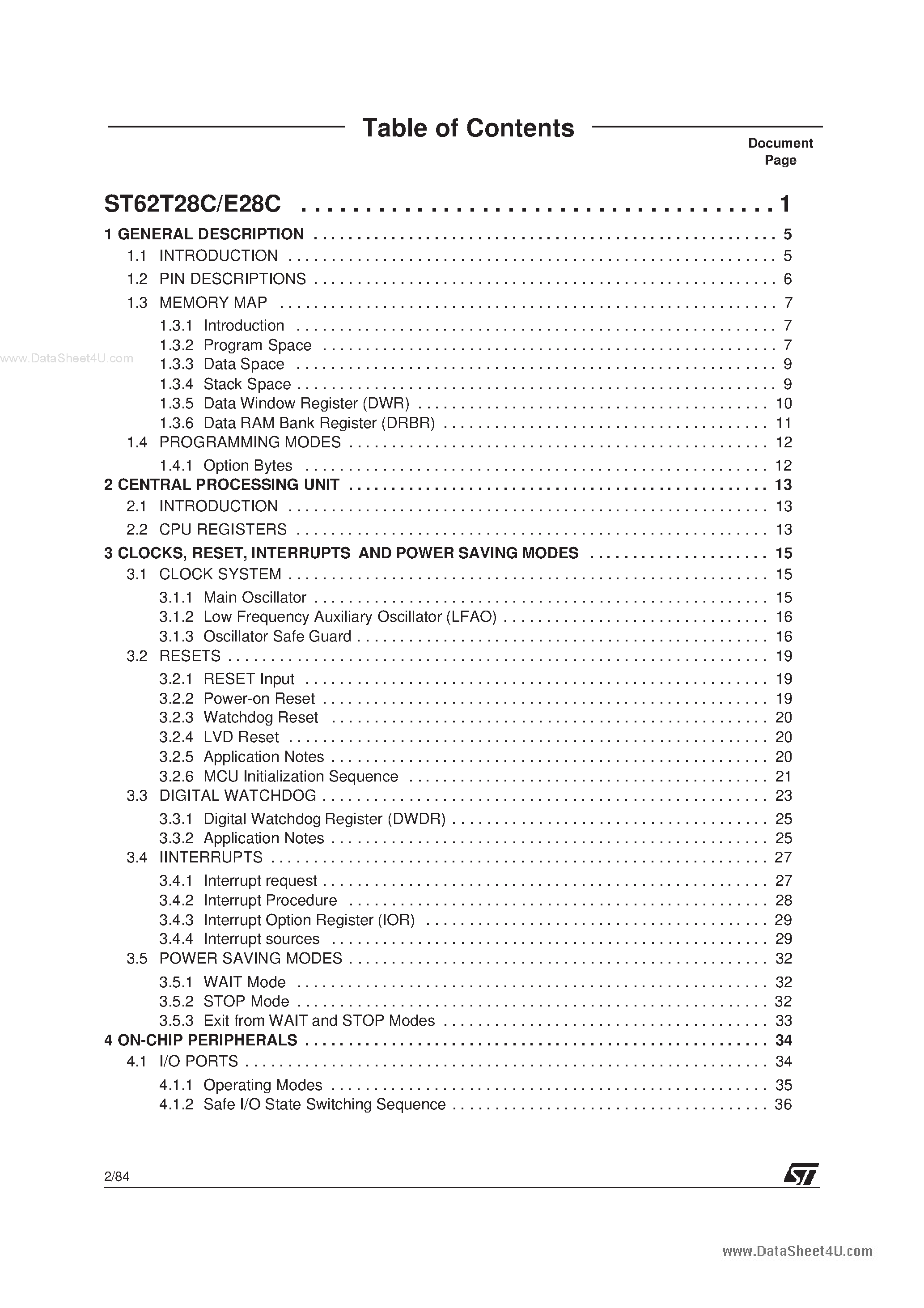 Datasheet ST62E28C - 8-BIT MCUs page 2