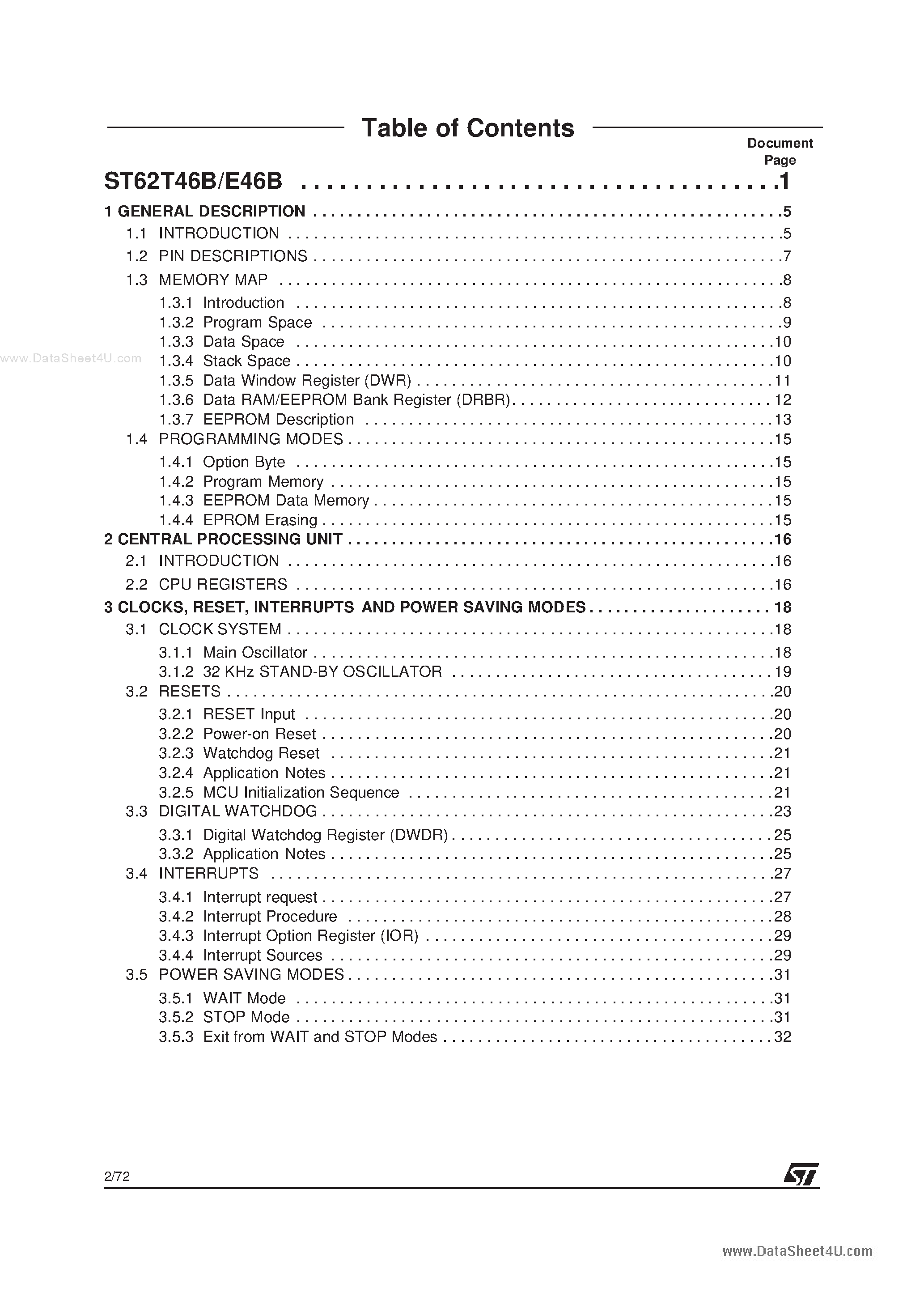 Datasheet ST62E46B page 2 Datasheet ST62E46B - 8-BIT OTP/EPROM MCU page 2