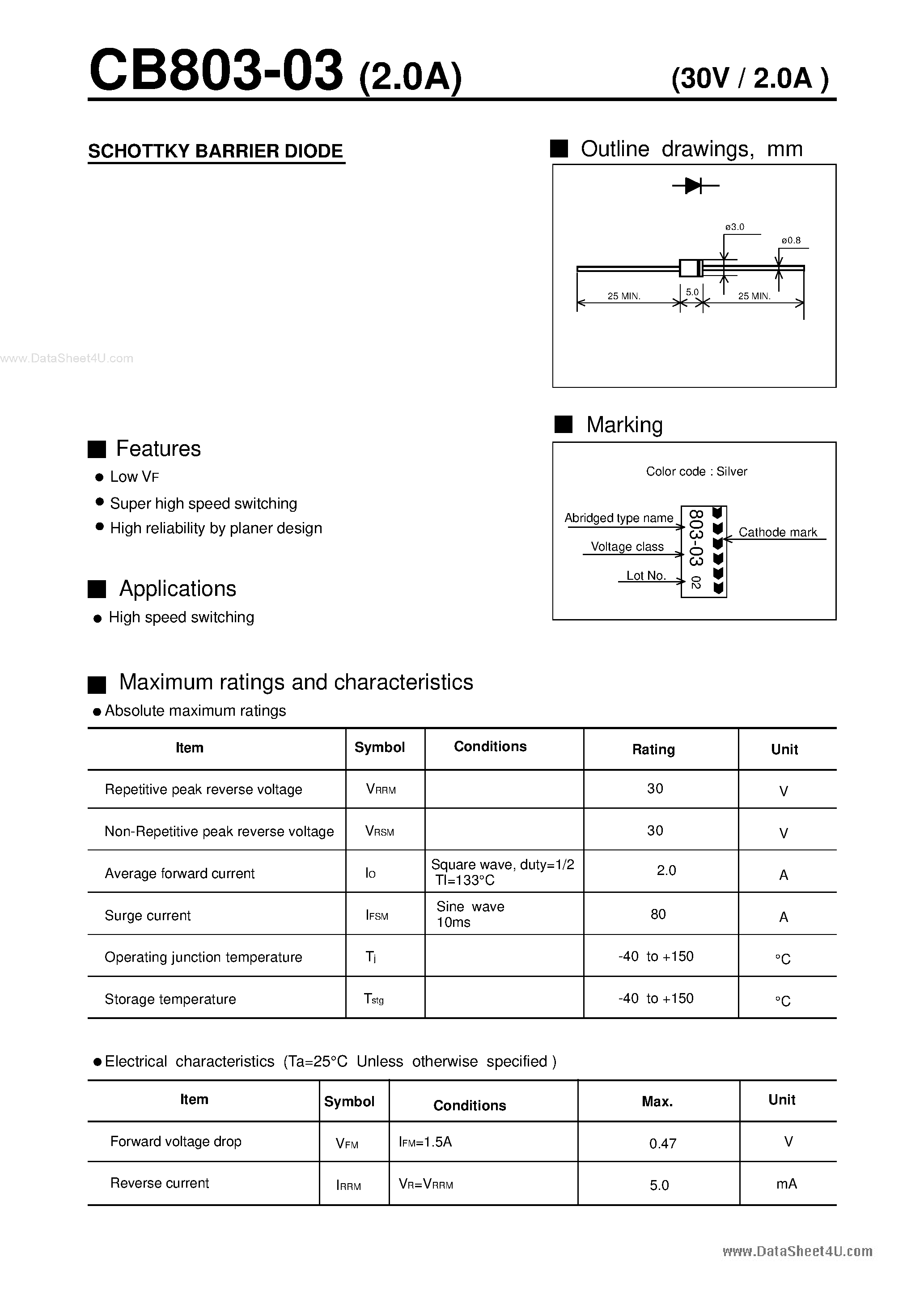 Datasheet CB803-03 - SCHOTTKY BARRIER DIODE page 1