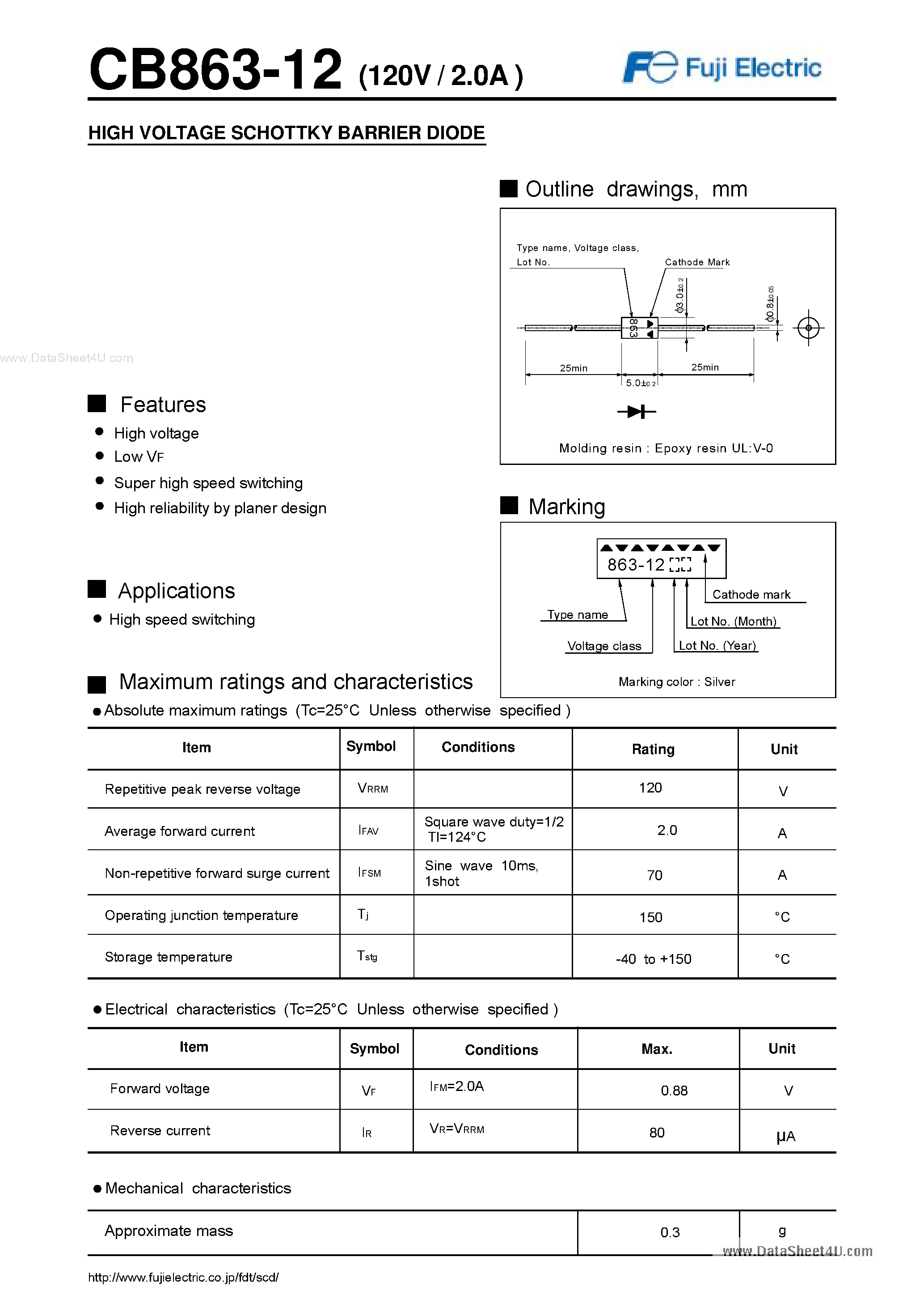 Datasheet CB863-12 - SCHOTTKY BARRIER DIODE page 1