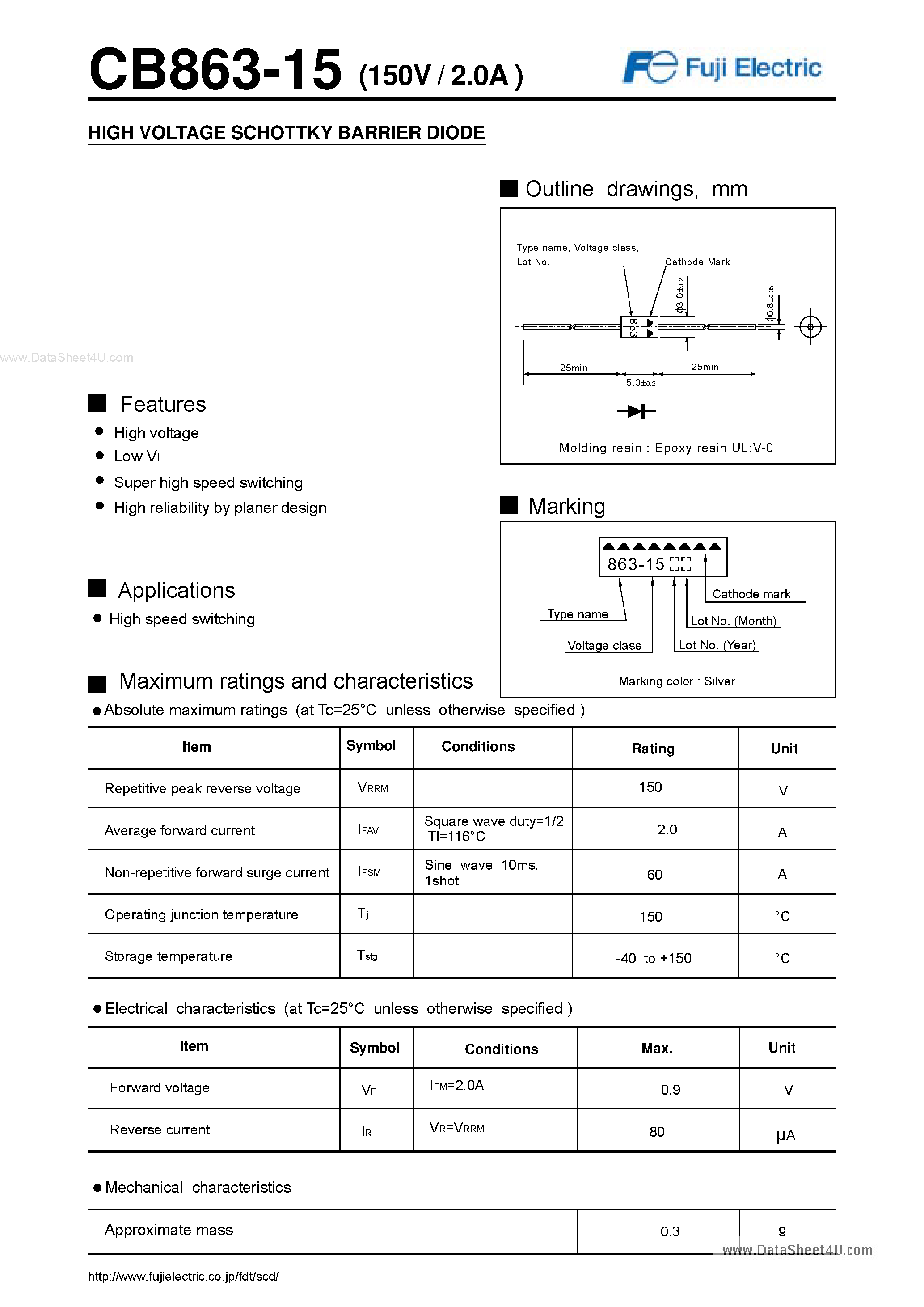 Datasheet CB863-15 - SCHOTTKY BARRIER DIODE page 1