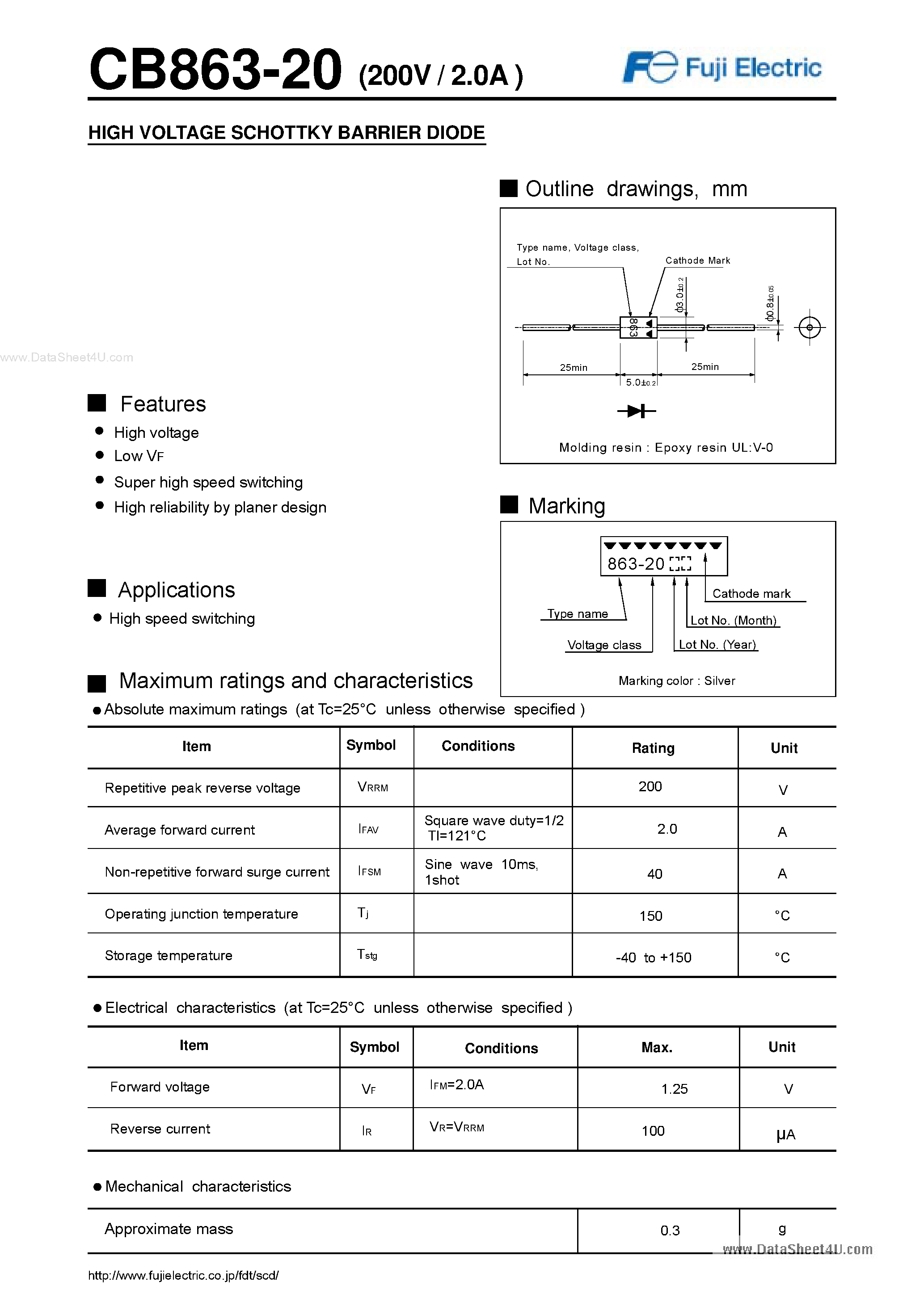 Datasheet CB863-20 - SCHOTTKY BARRIER DIODE page 1