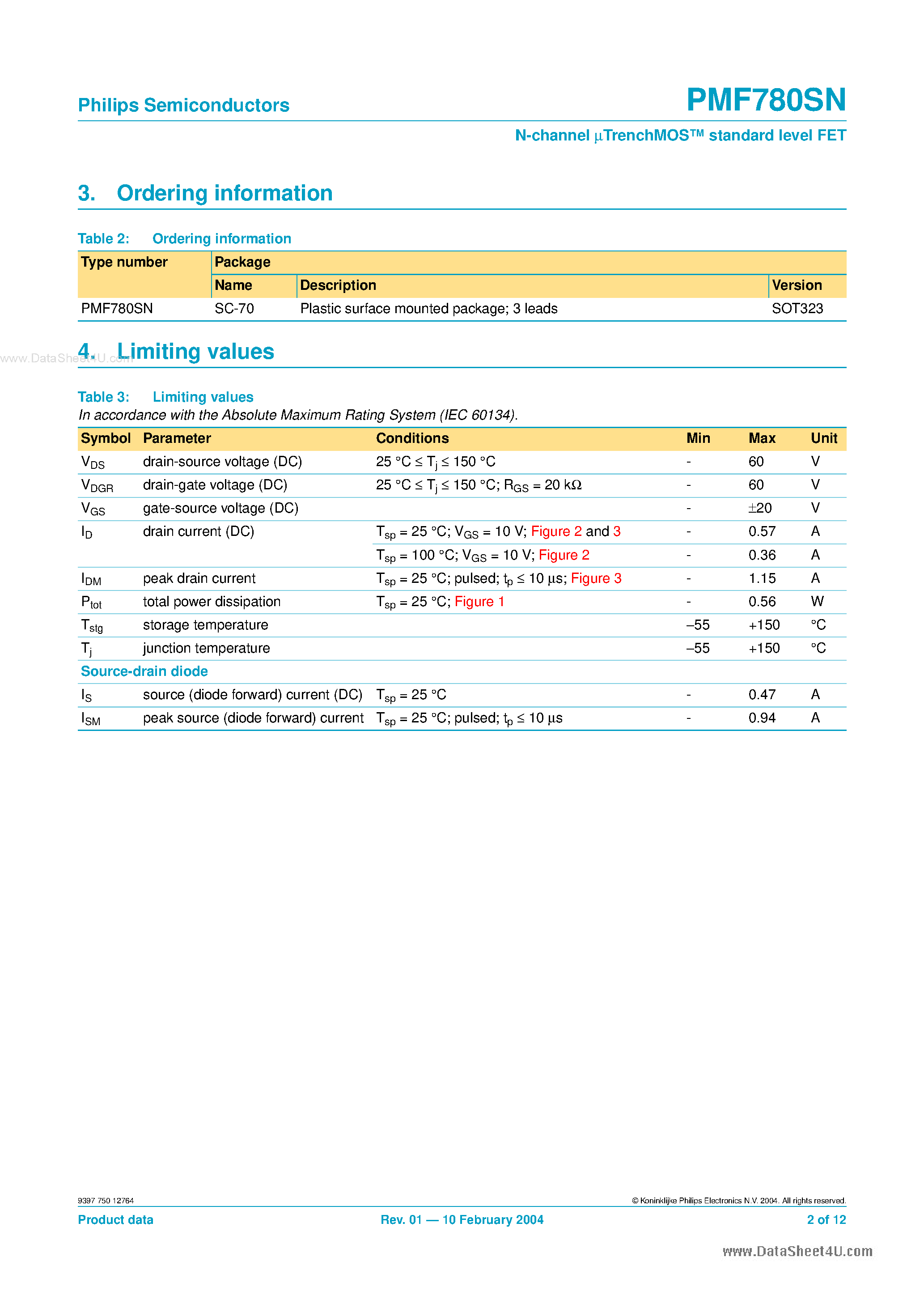 Datasheet PMF780SN - N-channel uTrenchMOS standard level FET page 2