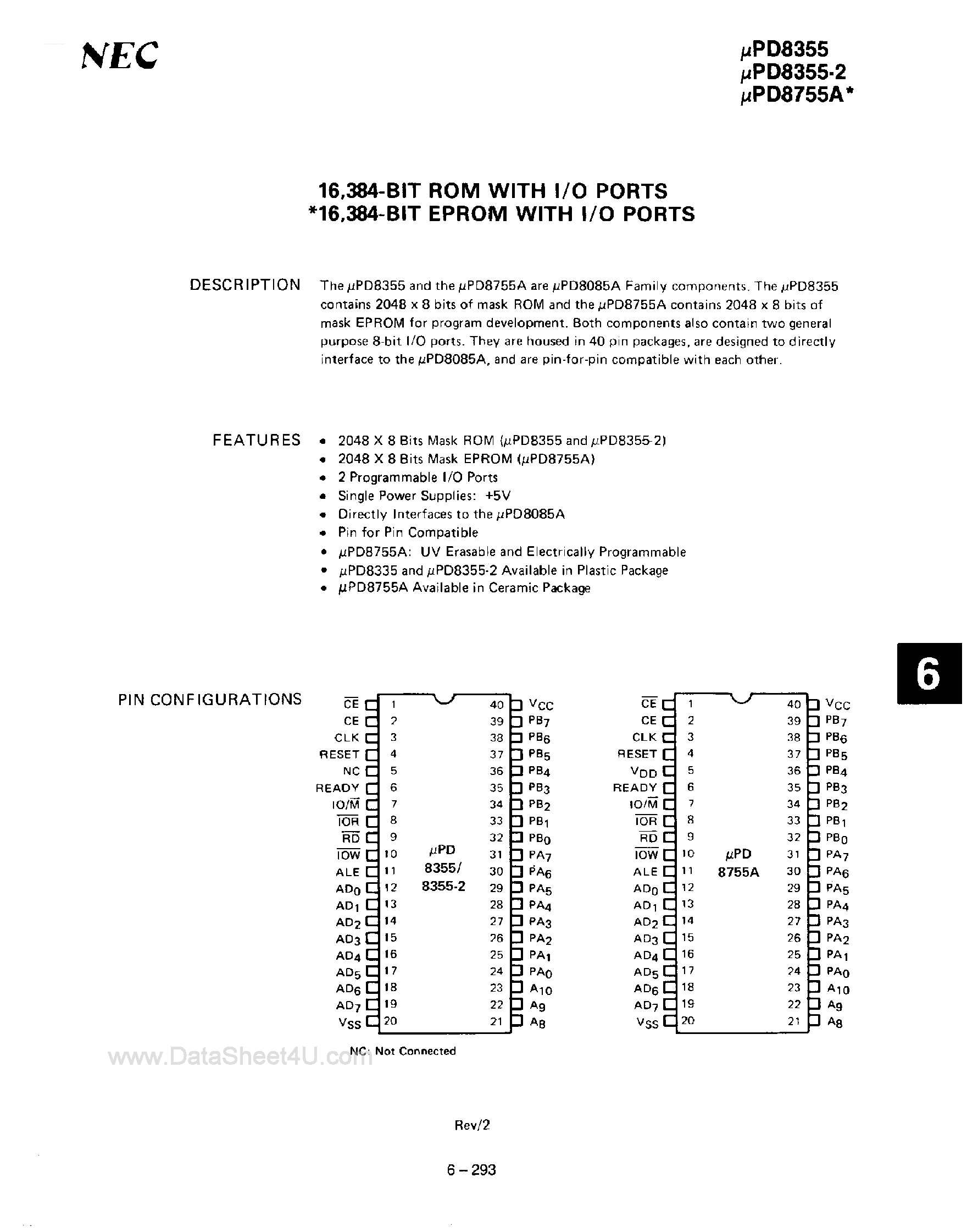 Datasheet UPD8355 - 16K ROM/EPROM page 1