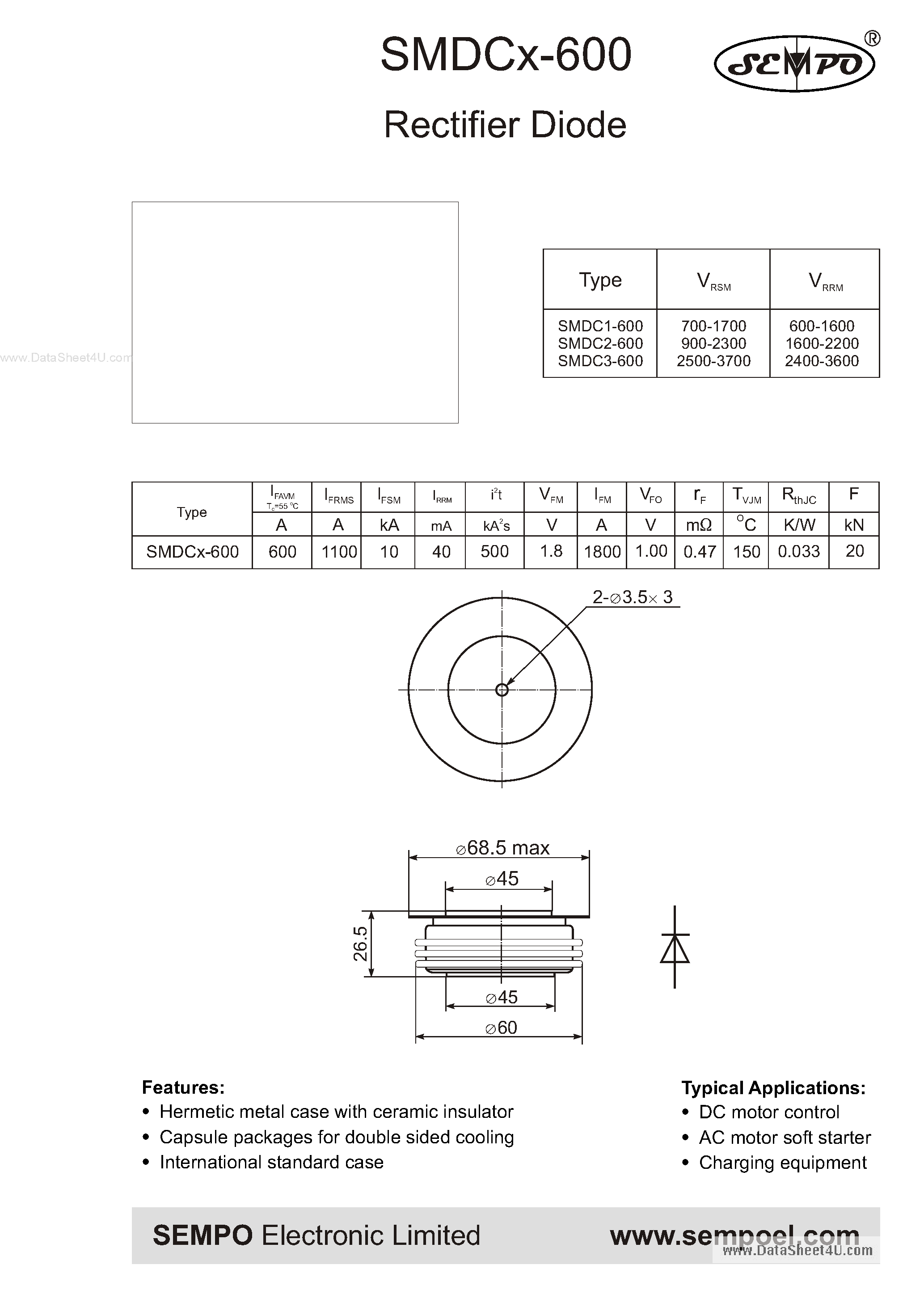 Datasheet SMDCx-600 page 1 Datasheet SMDCx-600 - Rectifier Diode page 1